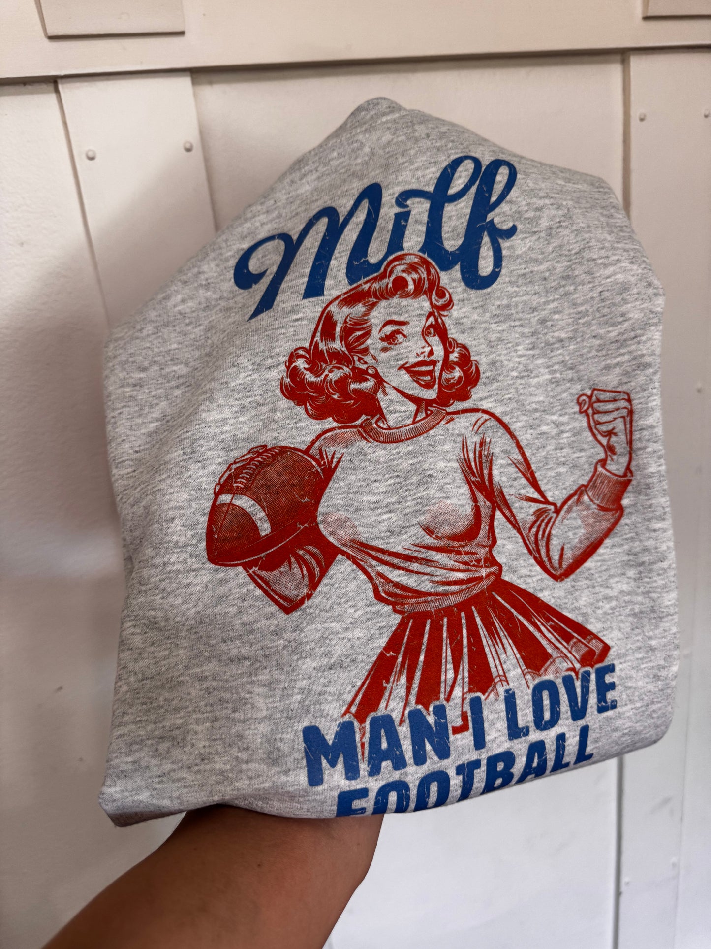 MILF Football Sweatshirt | Retro “Man I Love Football” Graphic Crewneck | Funny Game Day Shirt | Women’s Fall Football Outfit | Gift for Sports Fans