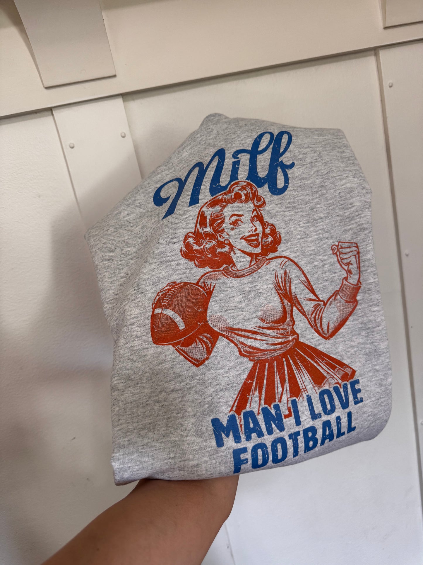 MILF Football Sweatshirt | Retro “Man I Love Football” Graphic Crewneck | Funny Game Day Shirt | Women’s Fall Football Outfit | Gift for Sports Fans