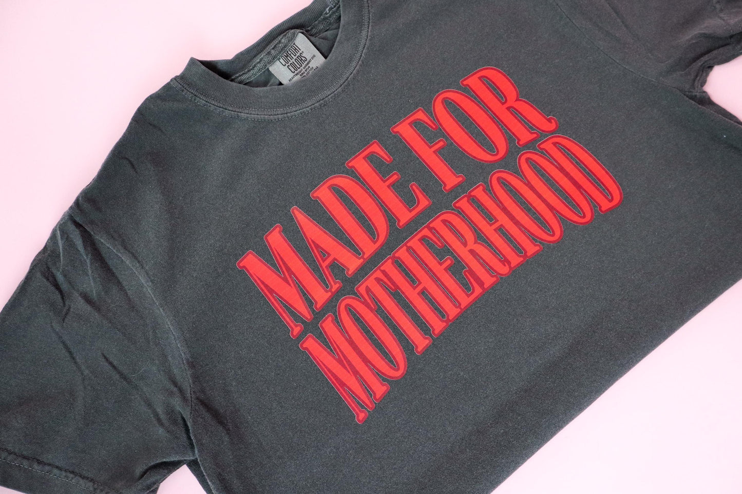 Made for Motherhood Women's Valentine's Day T-Shirt - Comfort Colors® Red Varsity Text Mom Shirt