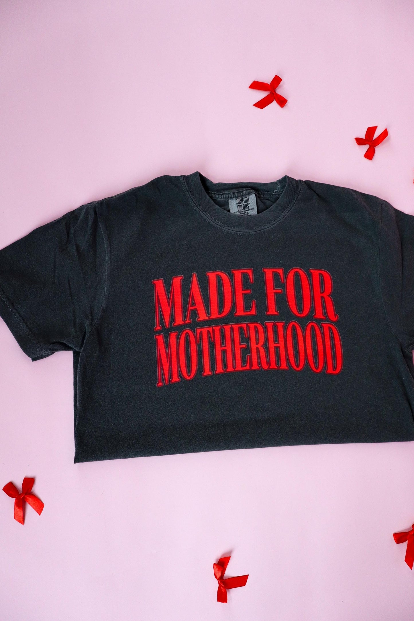 Made for Motherhood Women's Valentine's Day T-Shirt - Comfort Colors® Red Varsity Text Mom Shirt