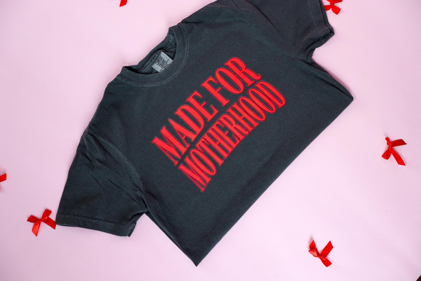 Made for Motherhood Women's Valentine's Day T-Shirt - Comfort Colors® Red Varsity Text Mom Shirt