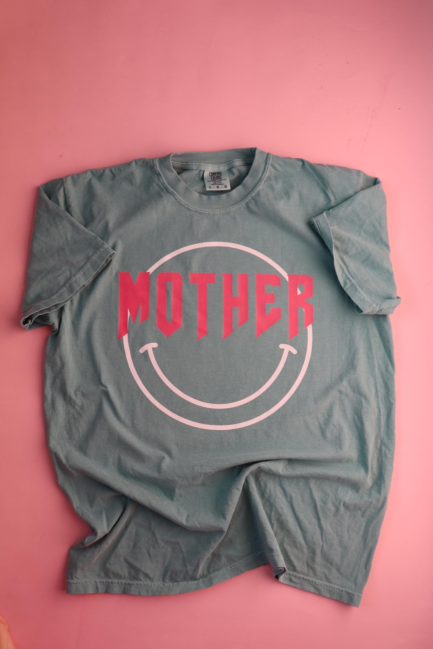 Comfort ColorsĀ® Mom Shirt | Retro Mother Shirt | Mother's Day Gift for Mom | Vintage Mom Tee | Seafoam Comfort Colors Tee | Happy Face Mom