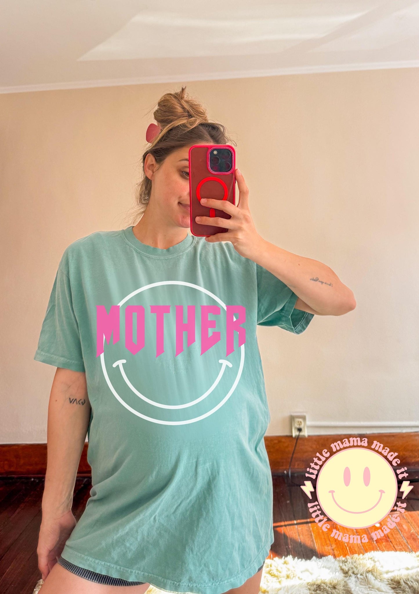 Comfort ColorsĀ® Mom Shirt | Retro Mother Shirt | Mother's Day Gift for Mom | Vintage Mom Tee | Seafoam Comfort Colors Tee | Happy Face Mom