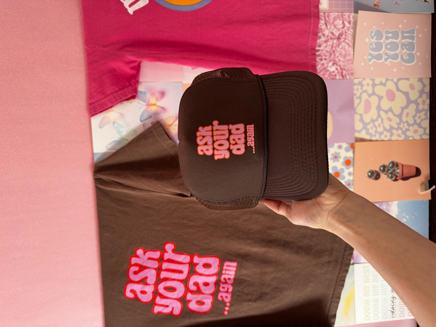 Go Ask Your Dad Trucker Hat, Mama Trucker Hat, BROWN Trucker Hat Women, GIFT for Her, Trendy Trucker Hats for Women, Mother’s Day Gift Mom