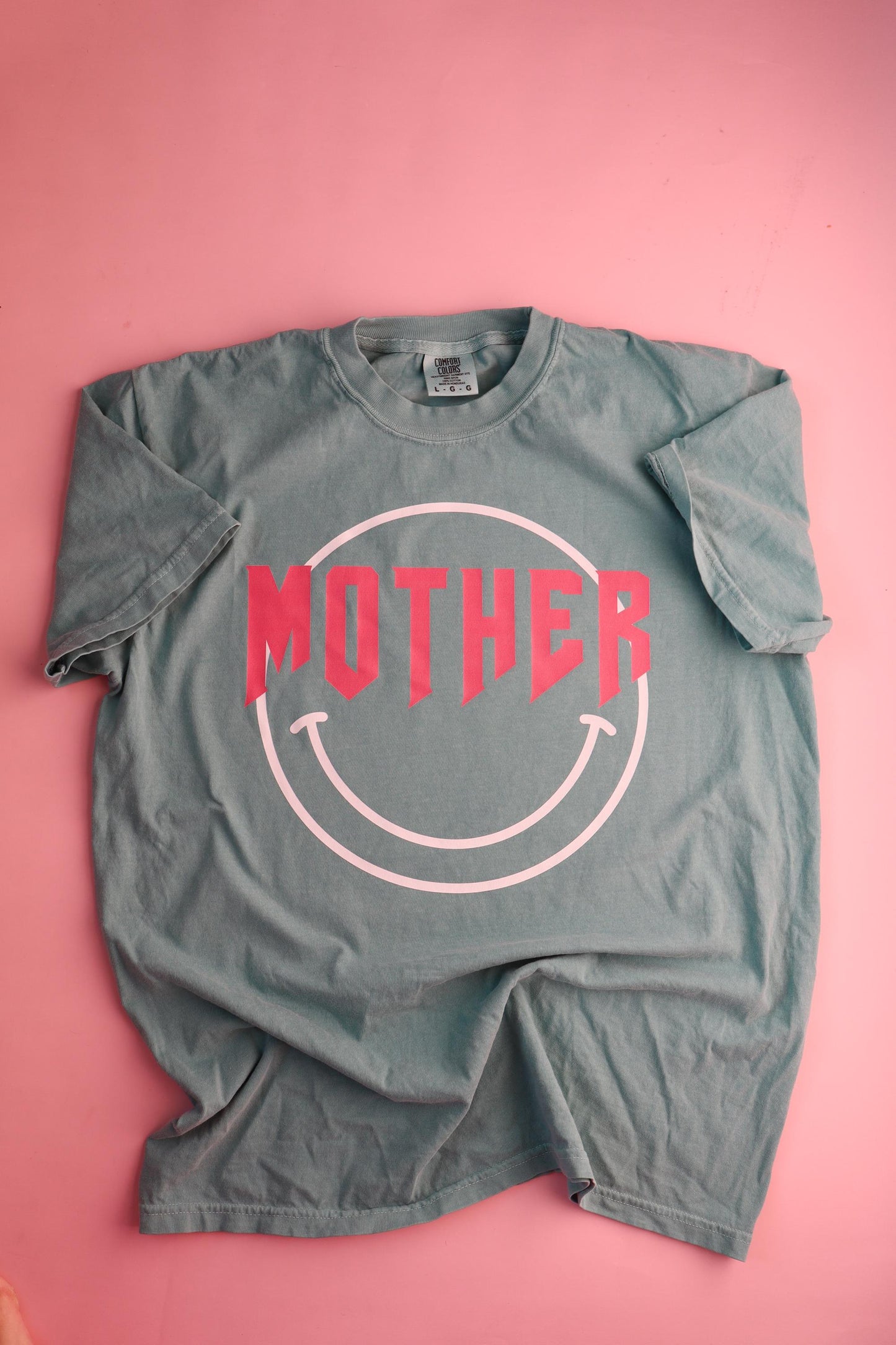 Comfort ColorsĀ® Mom Shirt | Retro Mother Shirt | Mother's Day Gift for Mom | Vintage Mom Tee | Seafoam Comfort Colors Tee | Happy Face Mom