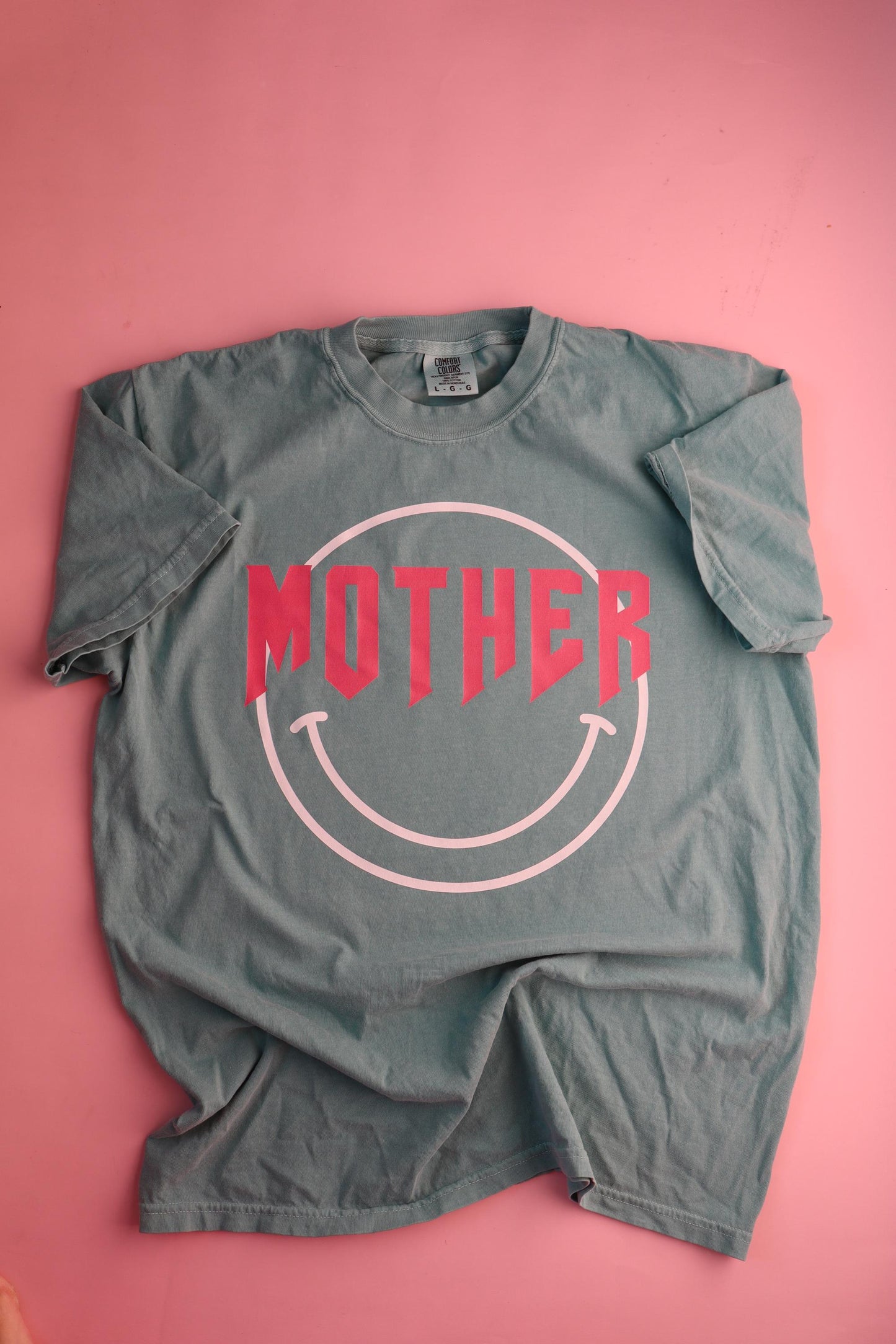 Comfort ColorsĀ® Mom Shirt | Retro Mother Shirt | Mother's Day Gift for Mom | Vintage Mom Tee | Seafoam Comfort Colors Tee | Happy Face Mom