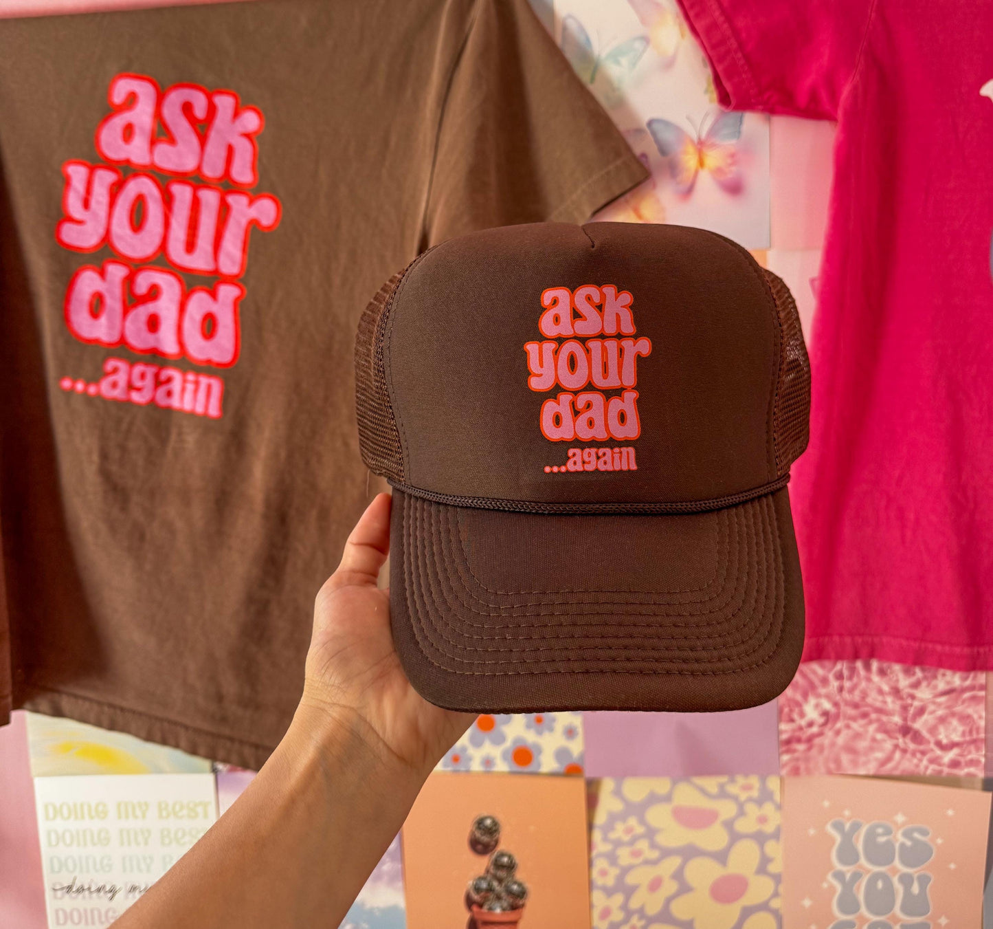 Go Ask Your Dad Trucker Hat, Mama Trucker Hat, BROWN Trucker Hat Women, GIFT for Her, Trendy Trucker Hats for Women, Mother’s Day Gift Mom