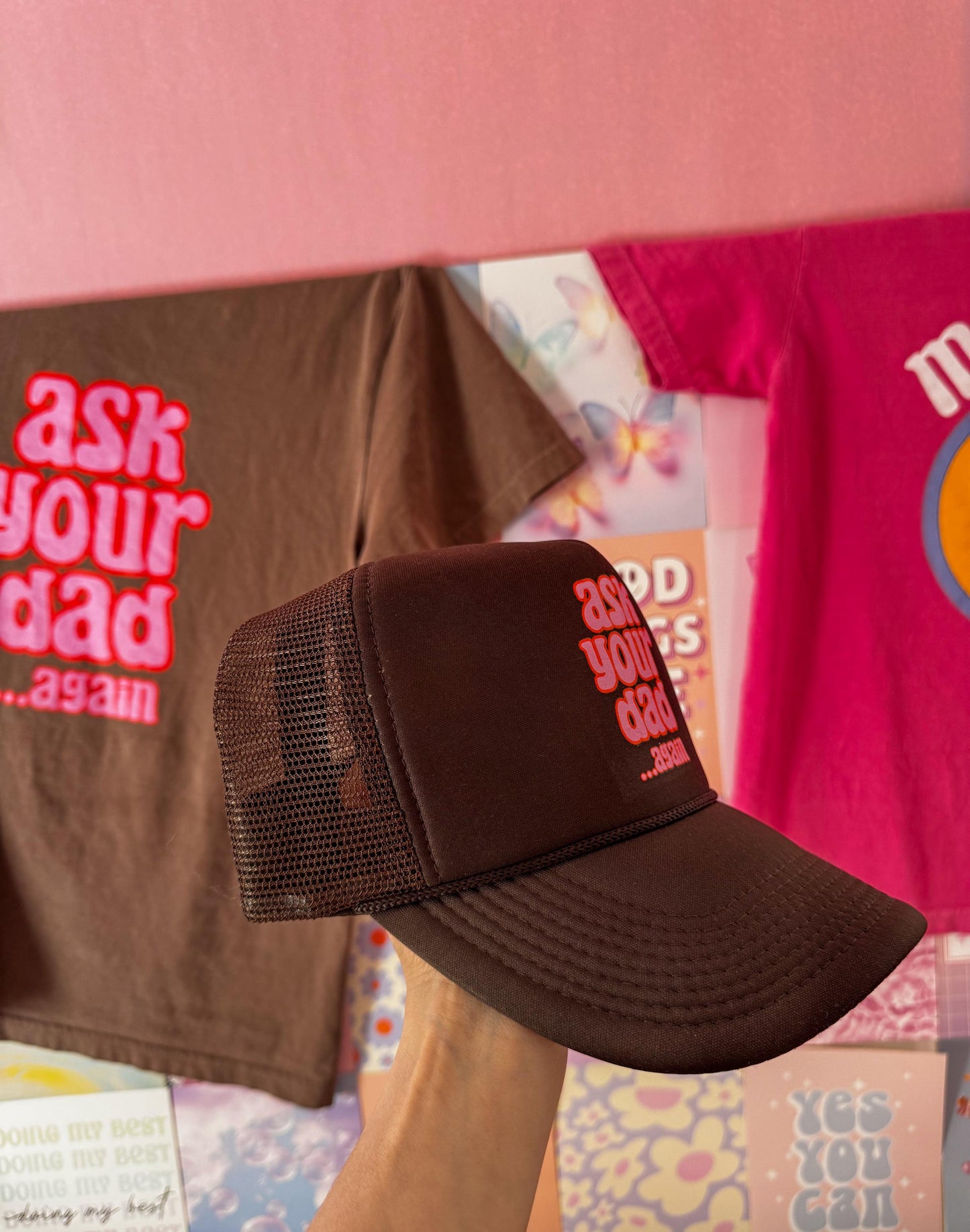 Go Ask Your Dad Trucker Hat, Mama Trucker Hat, BROWN Trucker Hat Women, GIFT for Her, Trendy Trucker Hats for Women, Mother’s Day Gift Mom