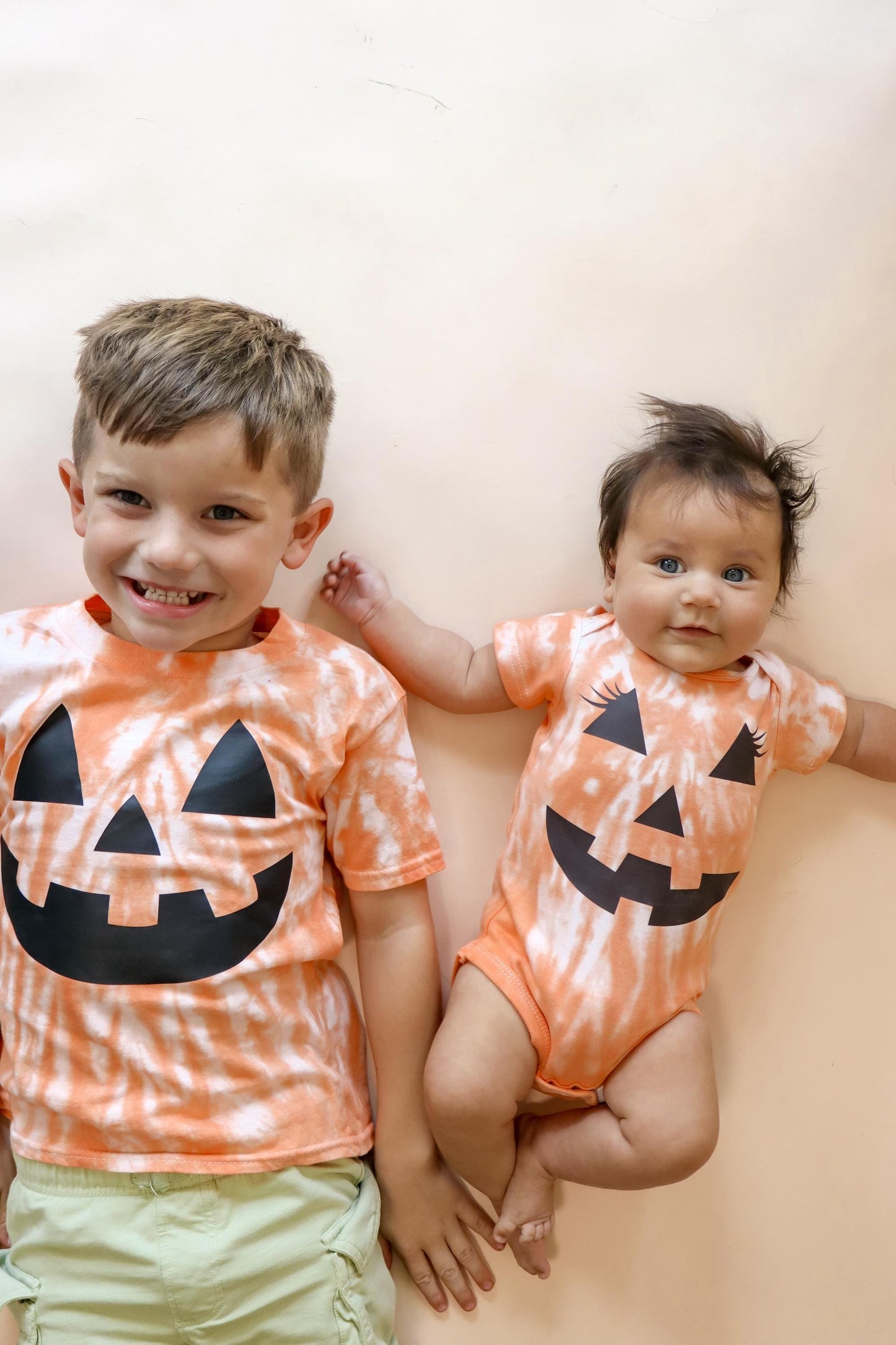 Jack-o-Lantern Halloween Shirts for Kids | Sibling Matching Tie-Dye Tees | Toddler & Infant Pumpkin Shirt