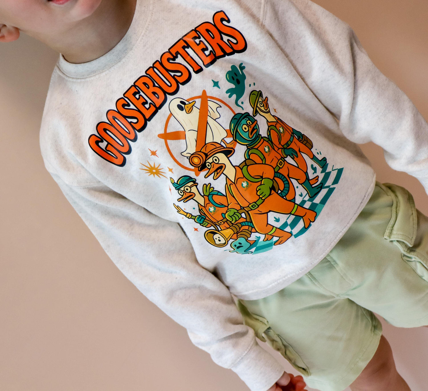 Kids Halloween shirt with “Goosebusters” spooky goose graphic