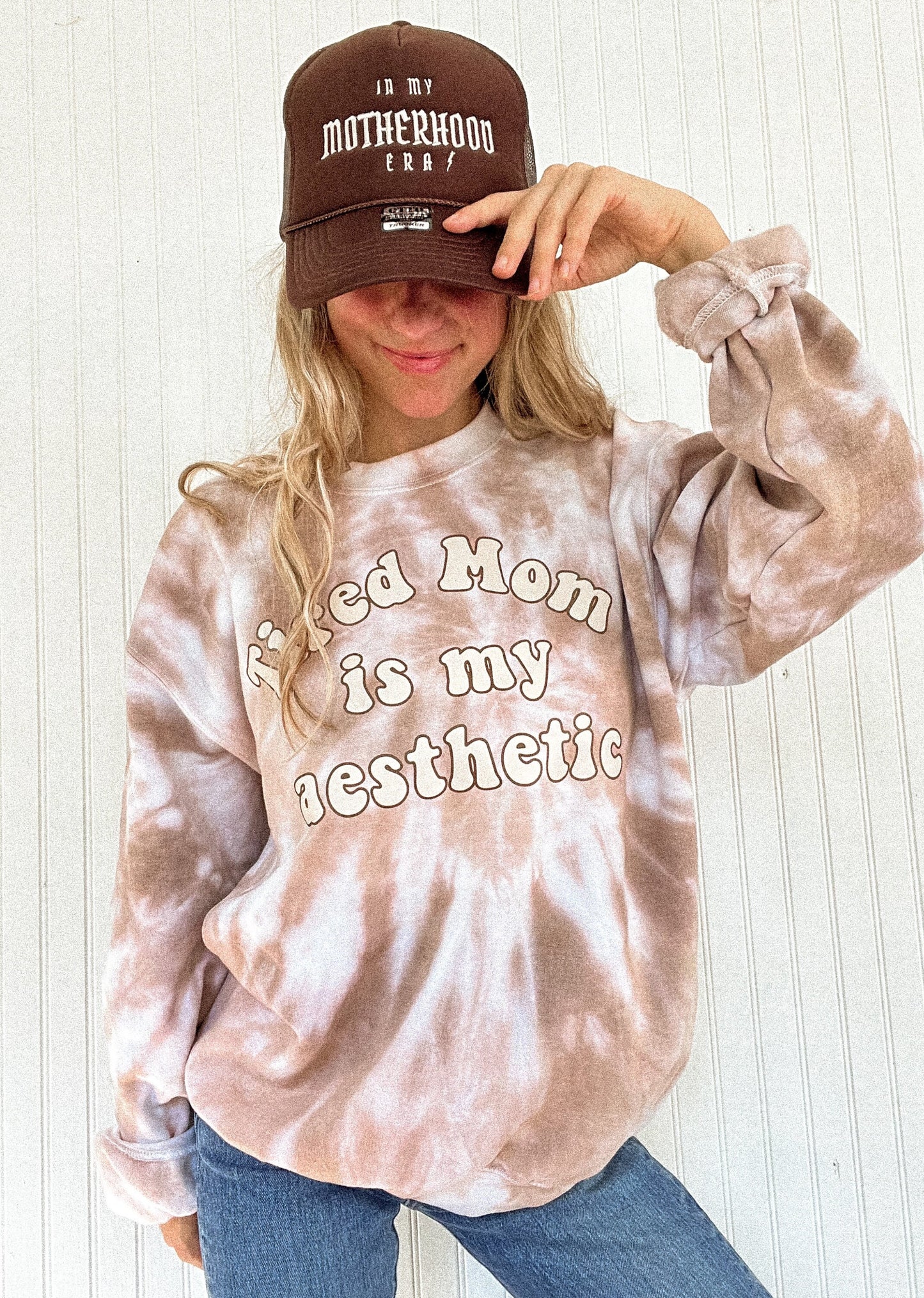 Tired Mom Sweatshirt, Retro Mama Sweatshirt, Boho Mama Fall Crewneck, Baby Shower Gift for New Mom, Mama Needs Coffee Shirt | Tie-Dye Mom