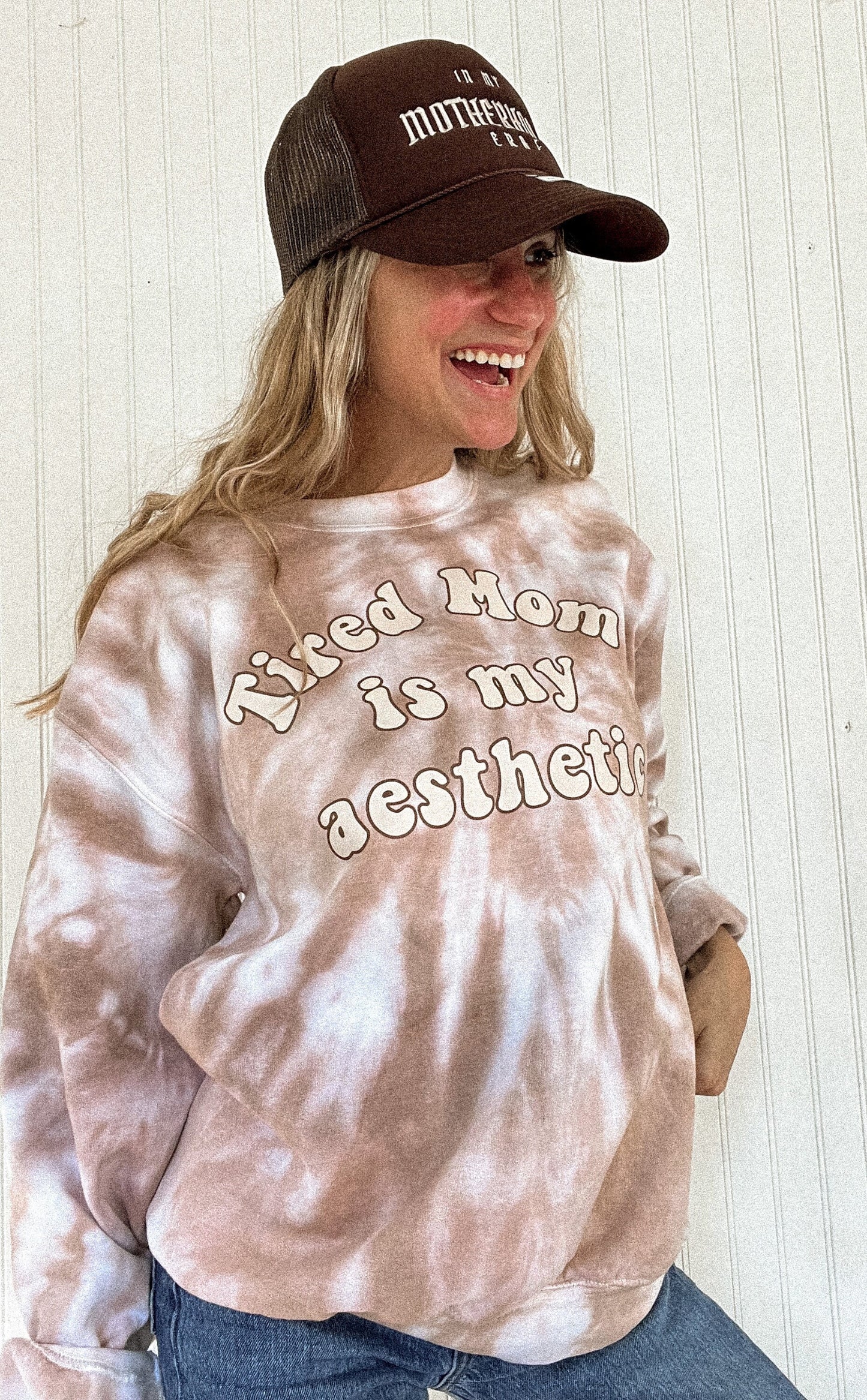 Tired Mom Sweatshirt, Retro Mama Sweatshirt, Boho Mama Fall Crewneck, Baby Shower Gift for New Mom, Mama Needs Coffee Shirt | Tie-Dye Mom