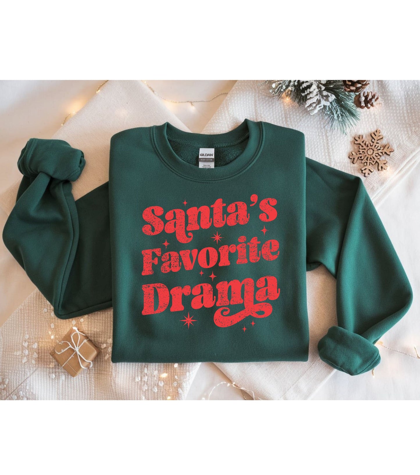 Santa’s Favorite Drama Crewneck, Women’s Holiday Crew