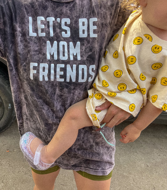 Let's Be Mom Friends Tee - Stylish Mineral Acid Wash - Comfy Mom Shirt | Mineral Acid Wash Tee, Trendy Graphic Mom Tee, Cute Tee for Mommy