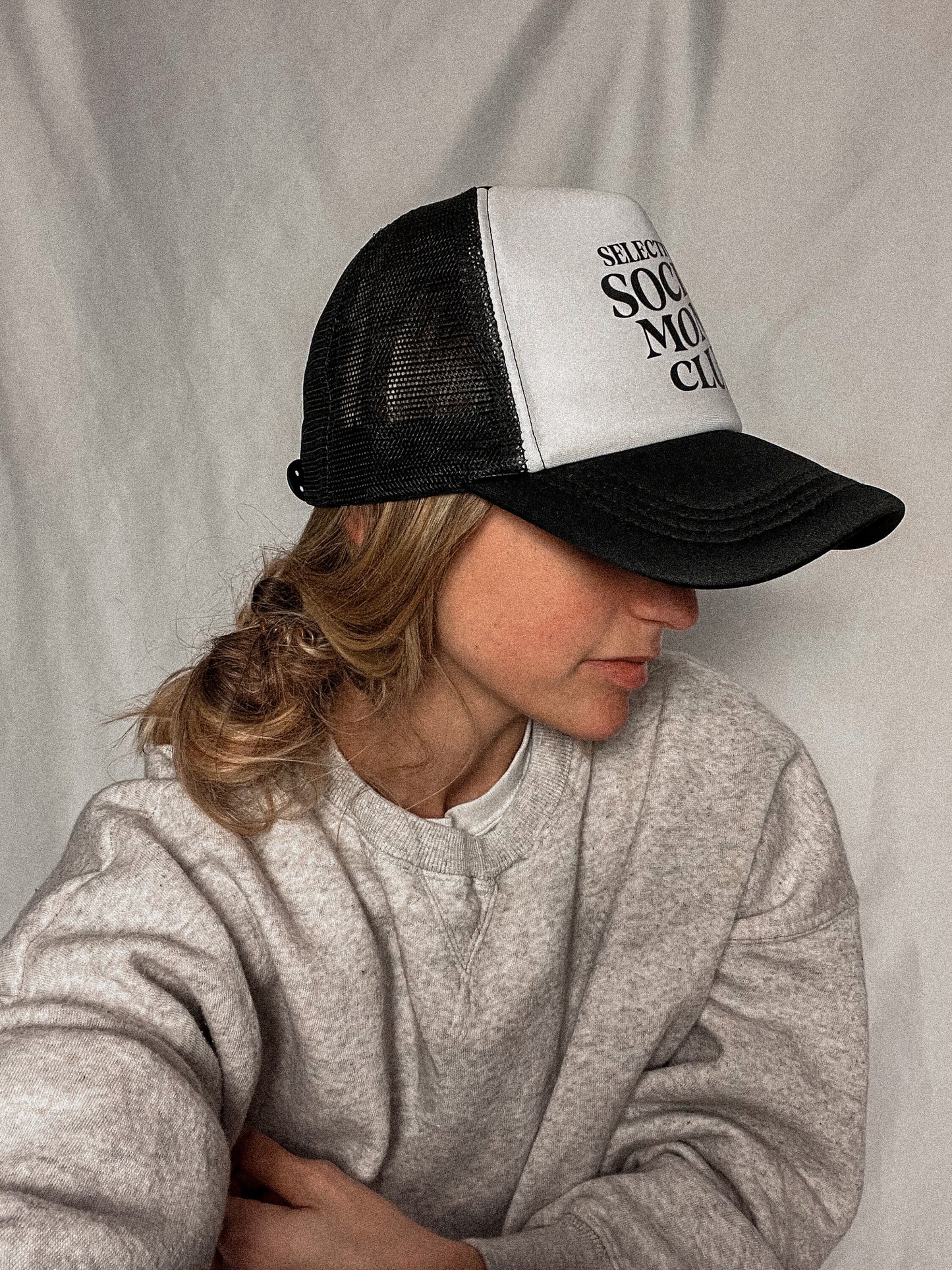 TRENDY TRUCKER HAT | Selectively Social Moms Club Trucker Hat | VALENTINE'S DAY Gift for Moms | Black Trendy Hat | Best Gifts for Moms |