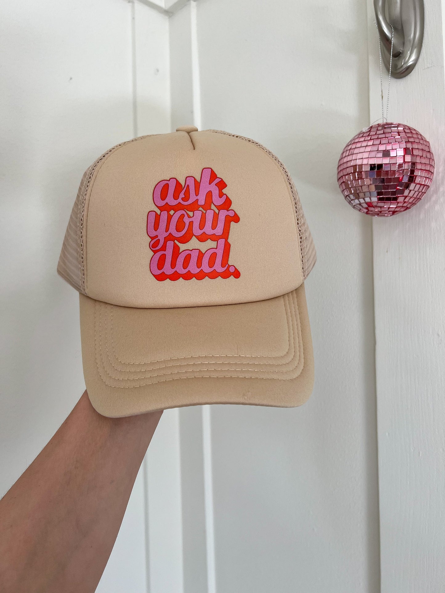 Go Ask Your Dad Trucker Hat, Mama Trucker Hat, Beige Trucker Hat Women, Mom Trucker Hat, Trendy Trucker Hats for Women, Mothers Day Gift Mom