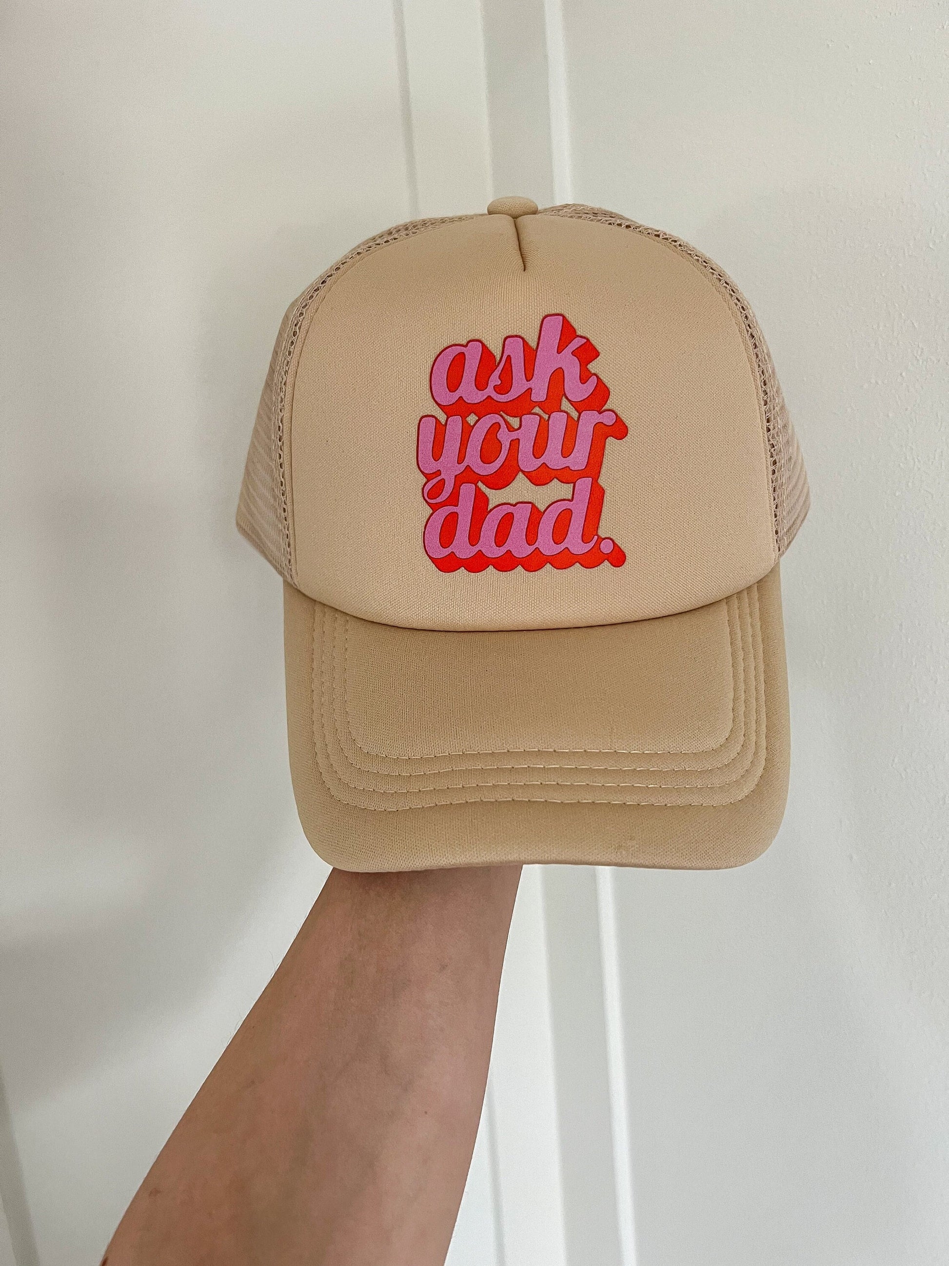 Go Ask Your Dad Trucker Hat, Mama Trucker Hat, Beige Trucker Hat Women, Mom Trucker Hat, Trendy Trucker Hats for Women, Mothers Day Gift Mom