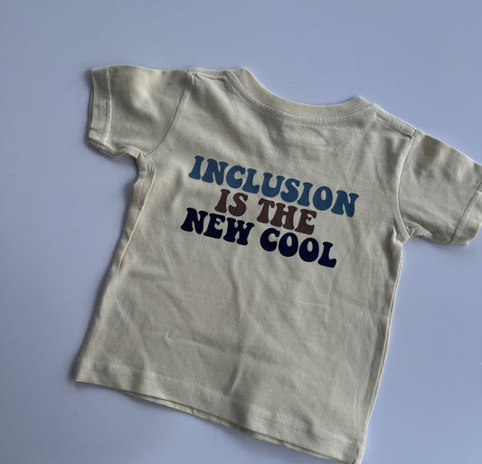 inclusion is the new cool, youth autism acceptance shirt for kids. autism awareness shirt for kids using retro text and smiley&#39;s