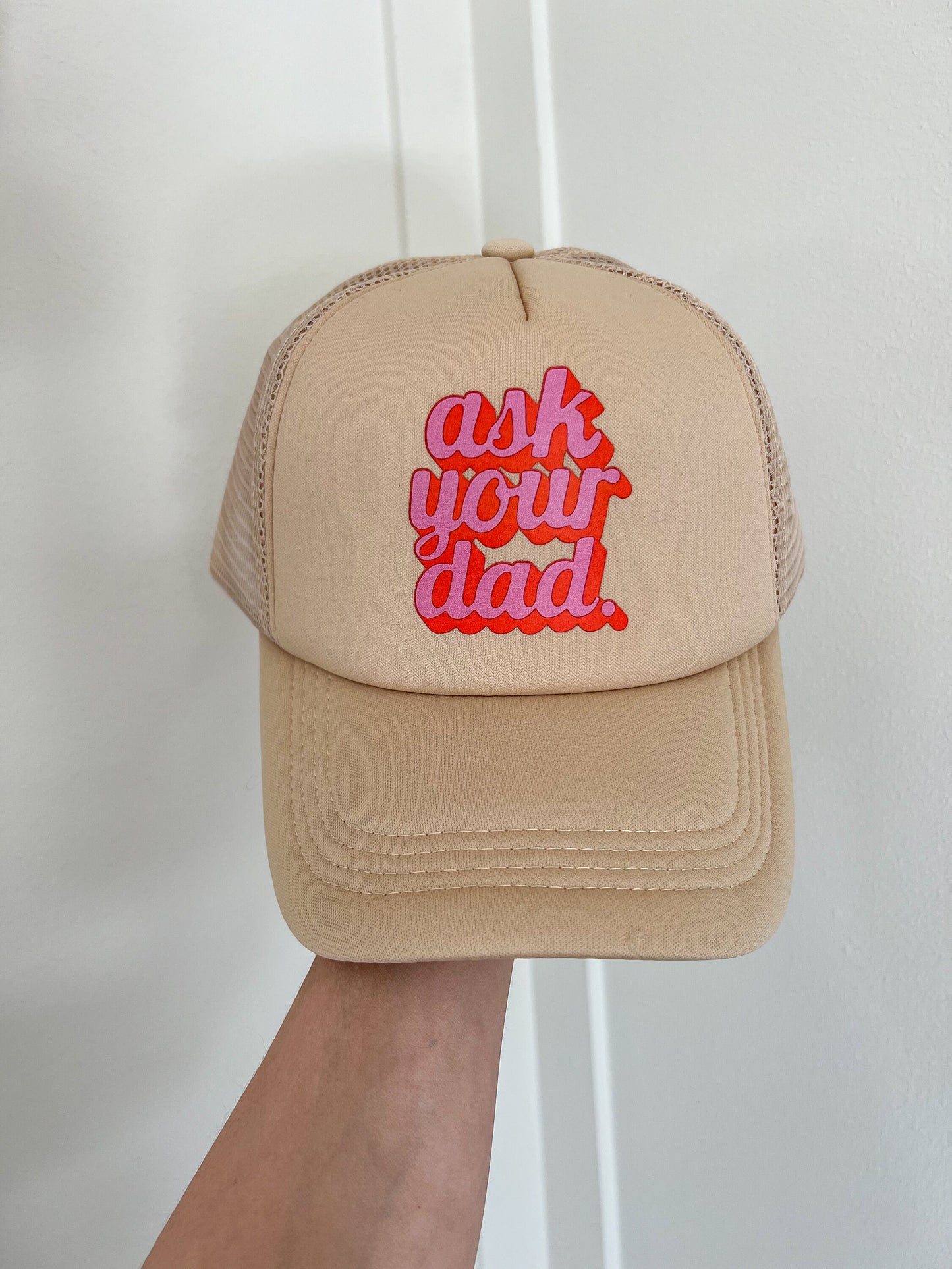 Go Ask Your Dad Trucker Hat, Mama Trucker Hat, Beige Trucker Hat Women, Mom Trucker Hat, Trendy Trucker Hats for Women, Mothers Day Gift Mom