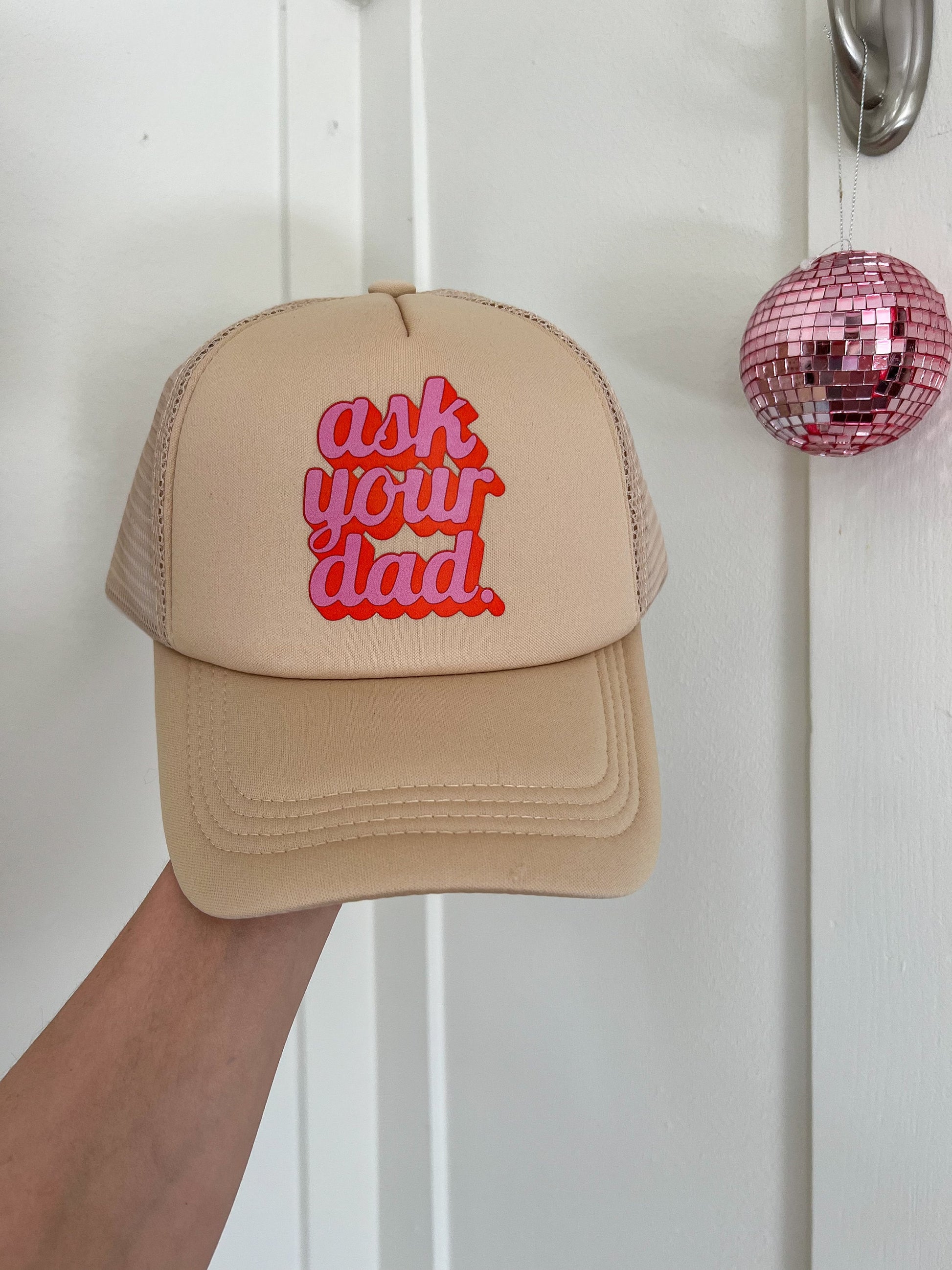 Go Ask Your Dad Trucker Hat, Mama Trucker Hat, Beige Trucker Hat Women, Mom Trucker Hat, Trendy Trucker Hats for Women, Mothers Day Gift Mom