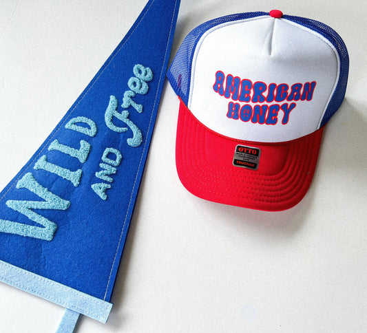 Patriotic Trucker Hat, Womens Trucker Hat, Trendy Summer Hat, Red White and Blue Trucker Hat, American Honey Trucker Hat, Women's Trendy Hat