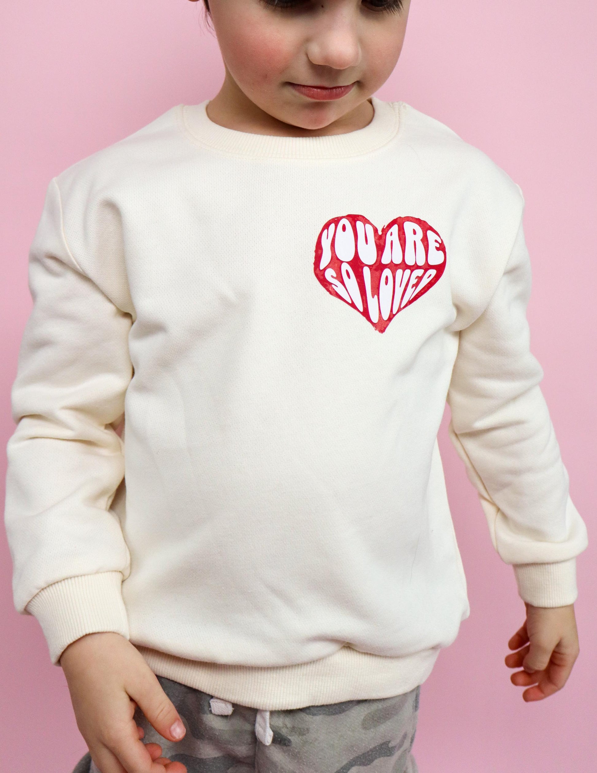 You Are So Loved Kids Valentine's Day Shirt or Sweatshirt - Unisex Infant, Toddler, Youth Heart Graphic Top
