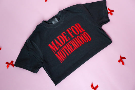 Made for Motherhood Women's Valentine's Day T-Shirt - Comfort Colors® Red Varsity Text Mom Shirt