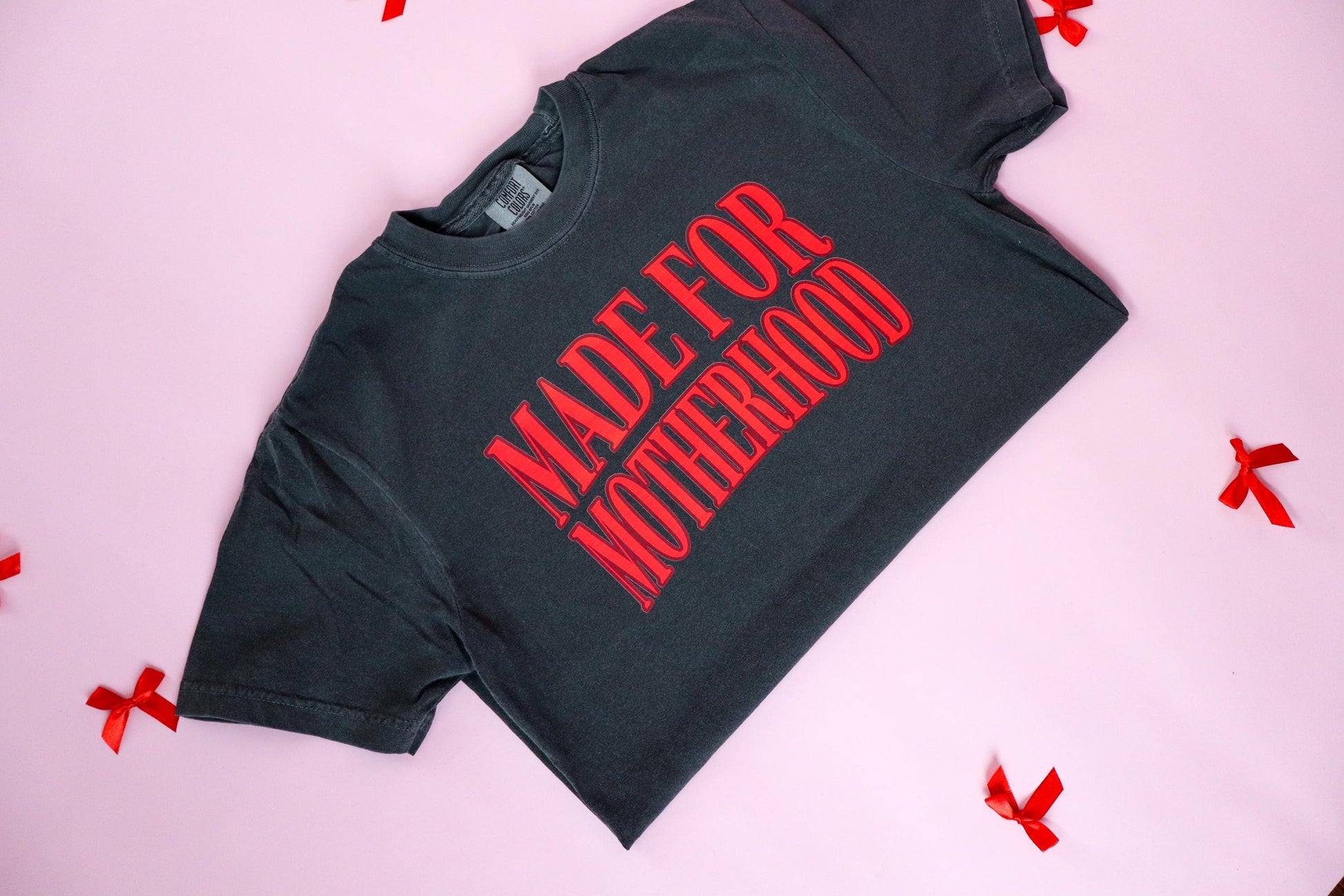 Made for Motherhood Women's Valentine's Day T-Shirt - Comfort Colors® Red Varsity Text Mom Shirt