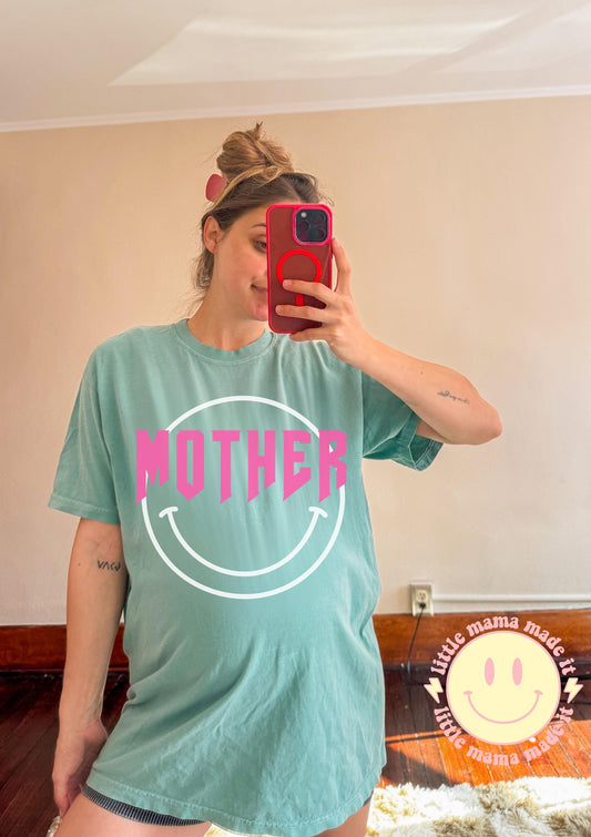 Comfort Colors® Mom Shirt | Retro Mother Shirt | Mother's Day Gift for Mom | Vintage Mom Tee | Seafoam Comfort Colors Tee | Happy Face Mom