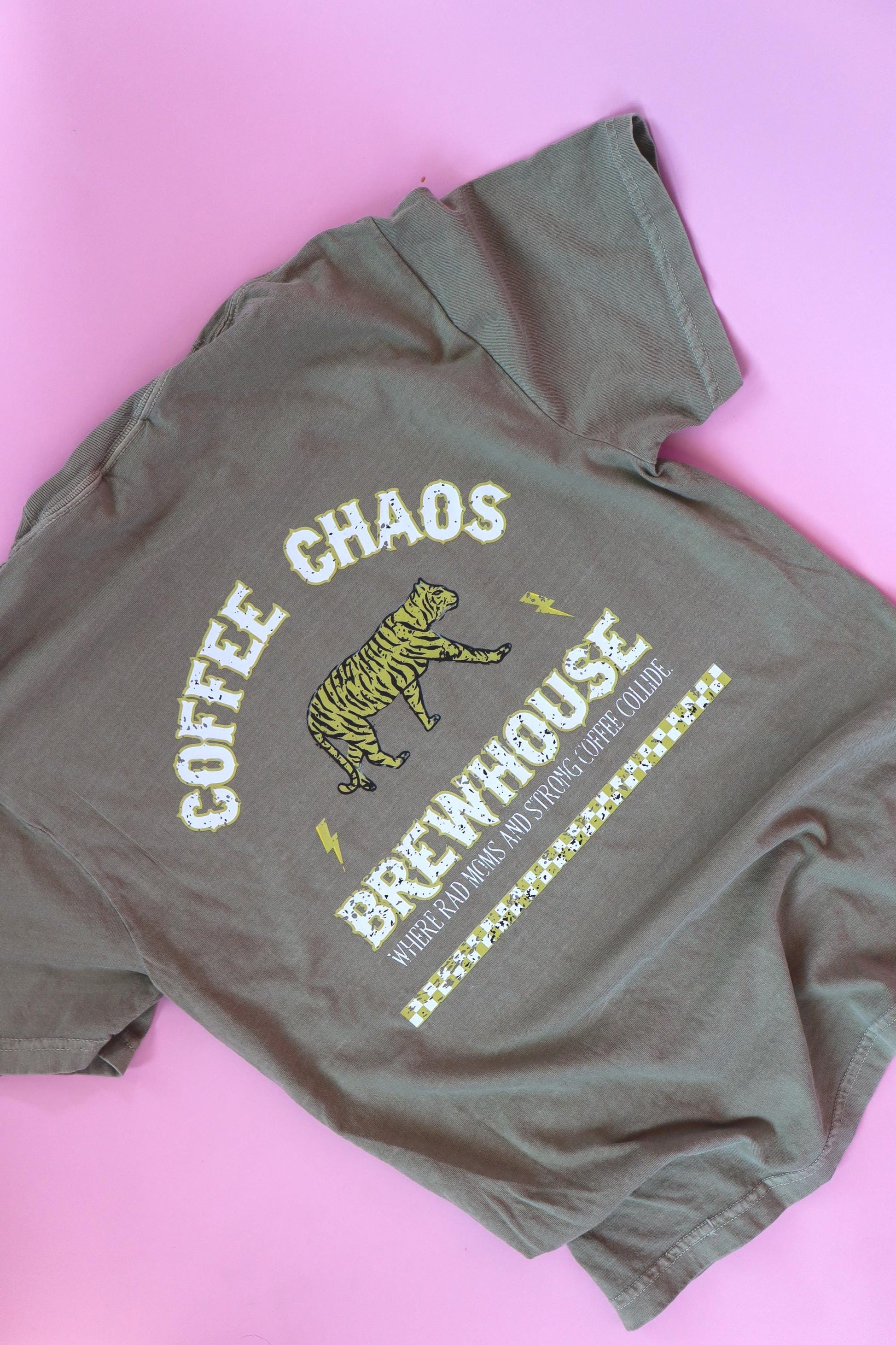 Comfort Colors® Mom Shirt – Coffee and Chaos Tee, Funny Mom Graphic Tee, Mother&#39;s Day Gift for Her, Rad Mom Shirt, Cute Mom Life T-Shirt