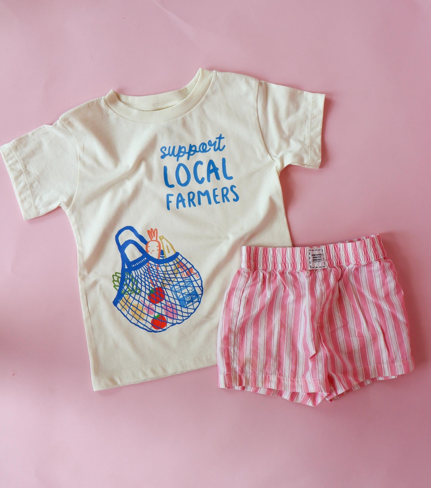 Support Local Kids T-Shirt: Retro Fruit & Veggie Market Graphic