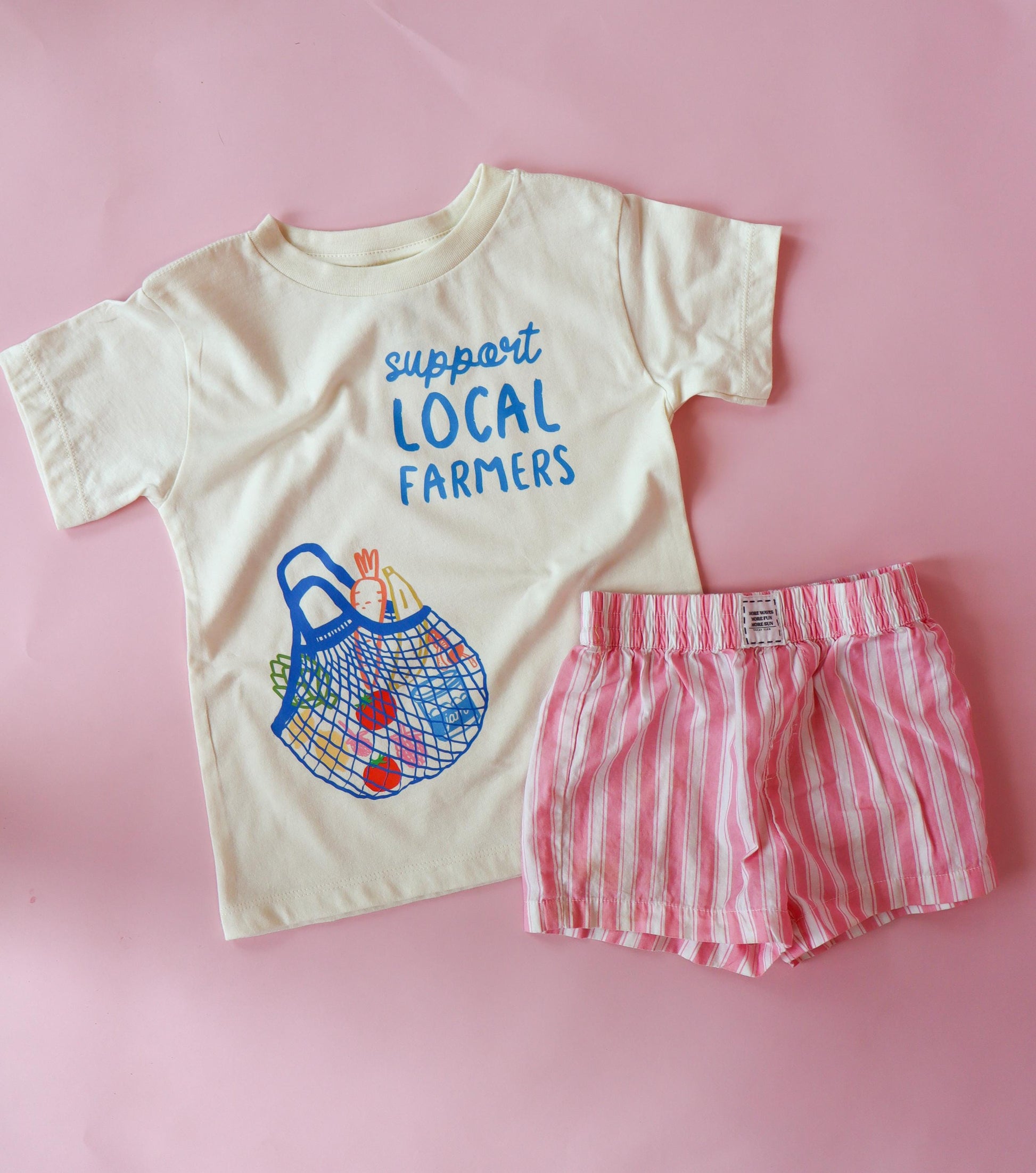 Support Local Kids T-Shirt: Retro Fruit & Veggie Market Graphic