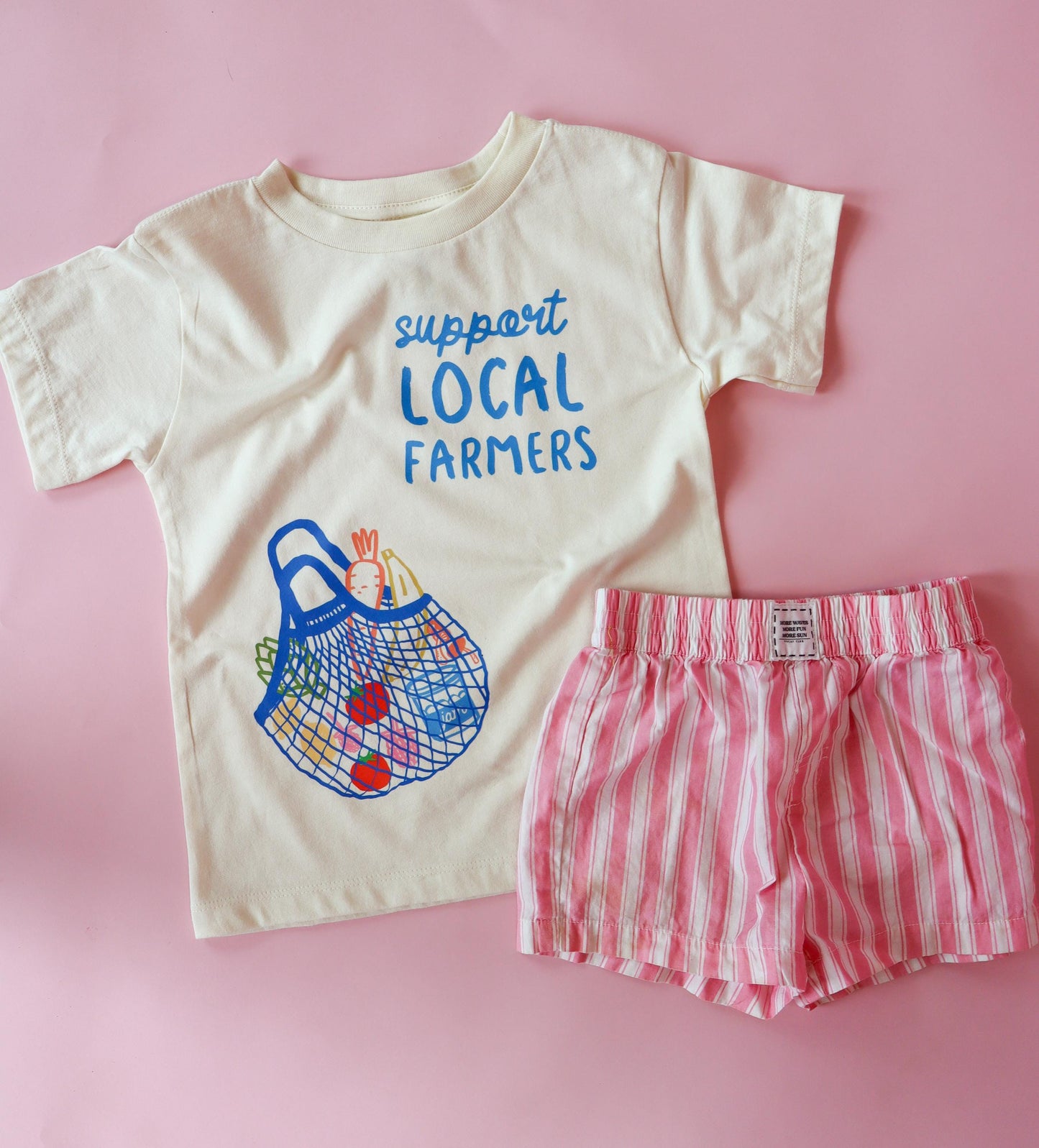 Support Local Kids T-Shirt: Retro Fruit & Veggie Market Graphic