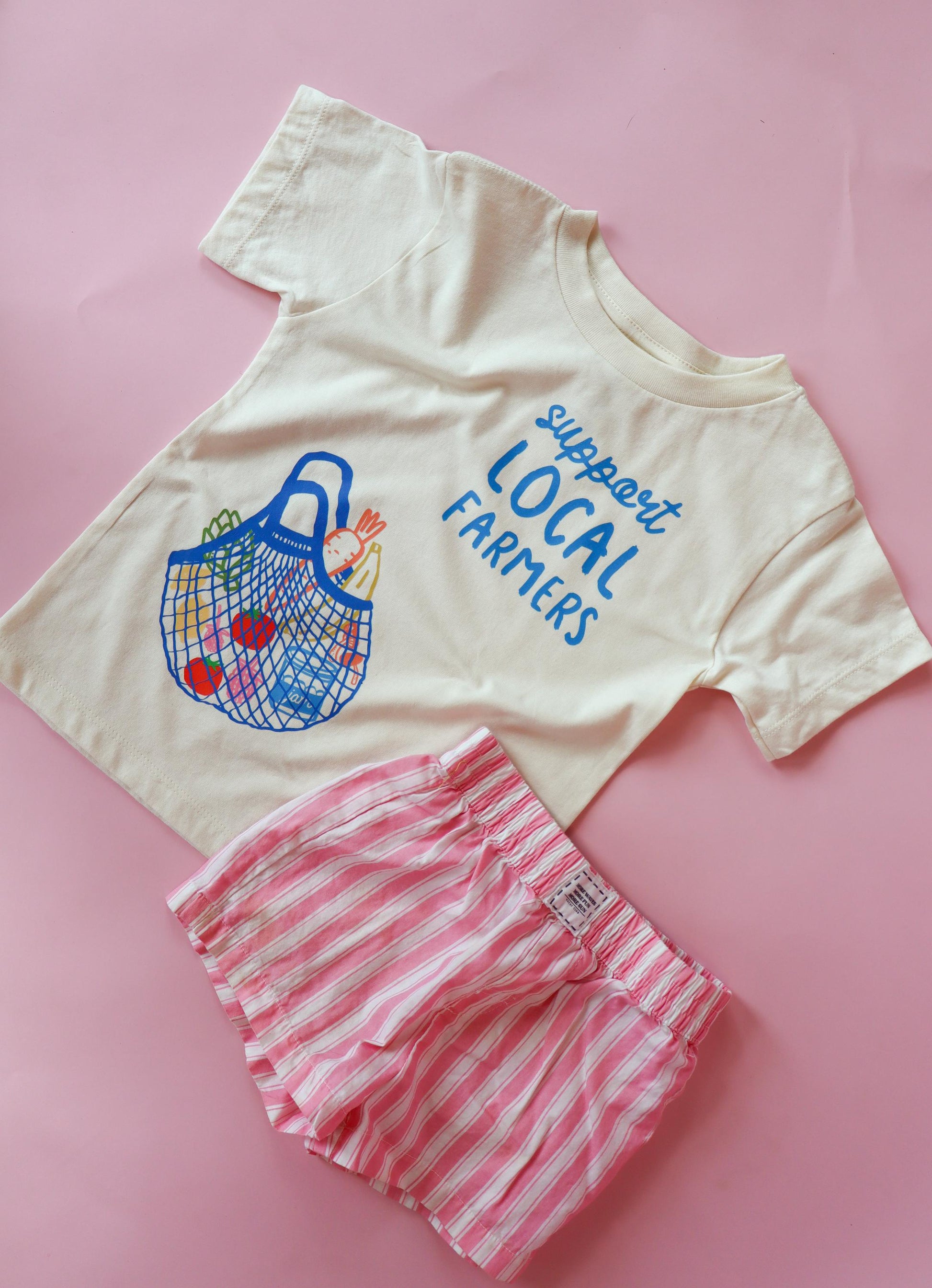 Support Local Kids T-Shirt: Retro Fruit & Veggie Market Graphic