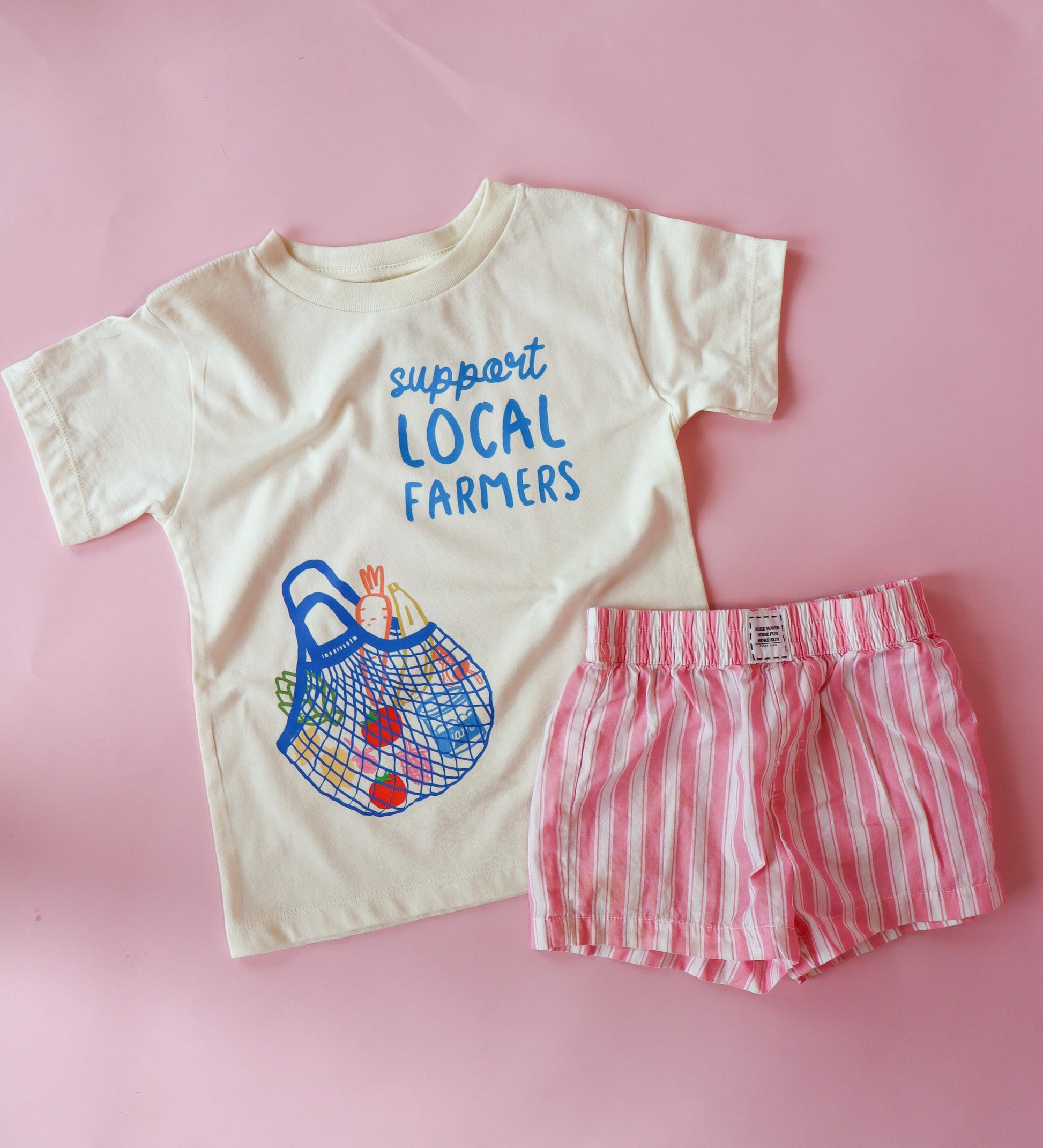 Support Local Kids T-Shirt: Retro Fruit & Veggie Market Graphic