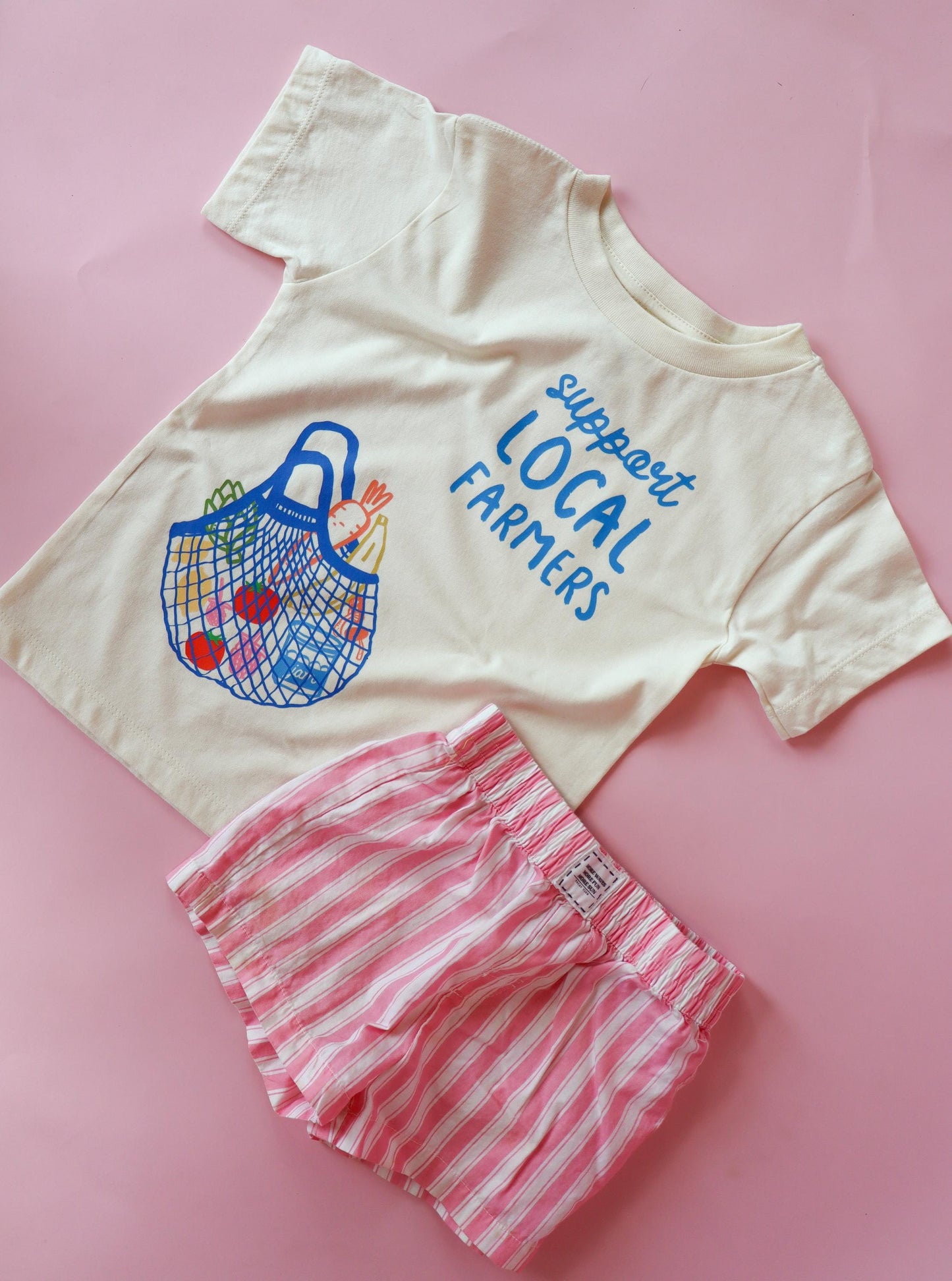 Support Local Kids T-Shirt: Retro Fruit & Veggie Market Graphic