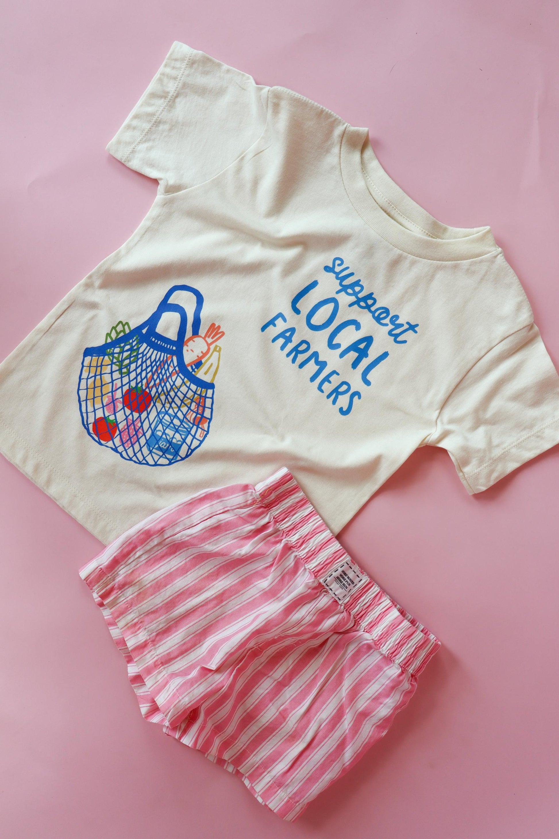 Support Local Kids T-Shirt: Retro Fruit & Veggie Market Graphic