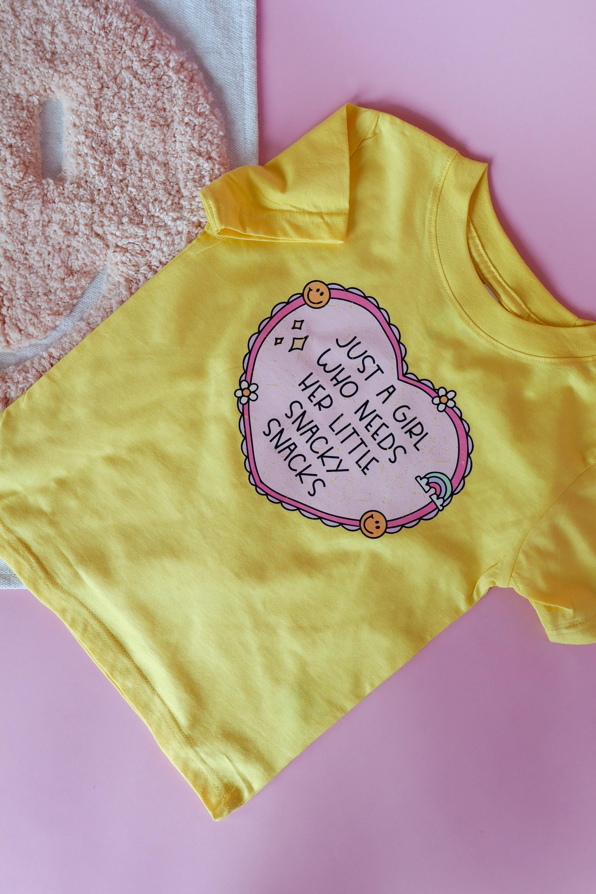 Funny Toddler Girl Snack T-Shirt, Butter Yellow Tee
