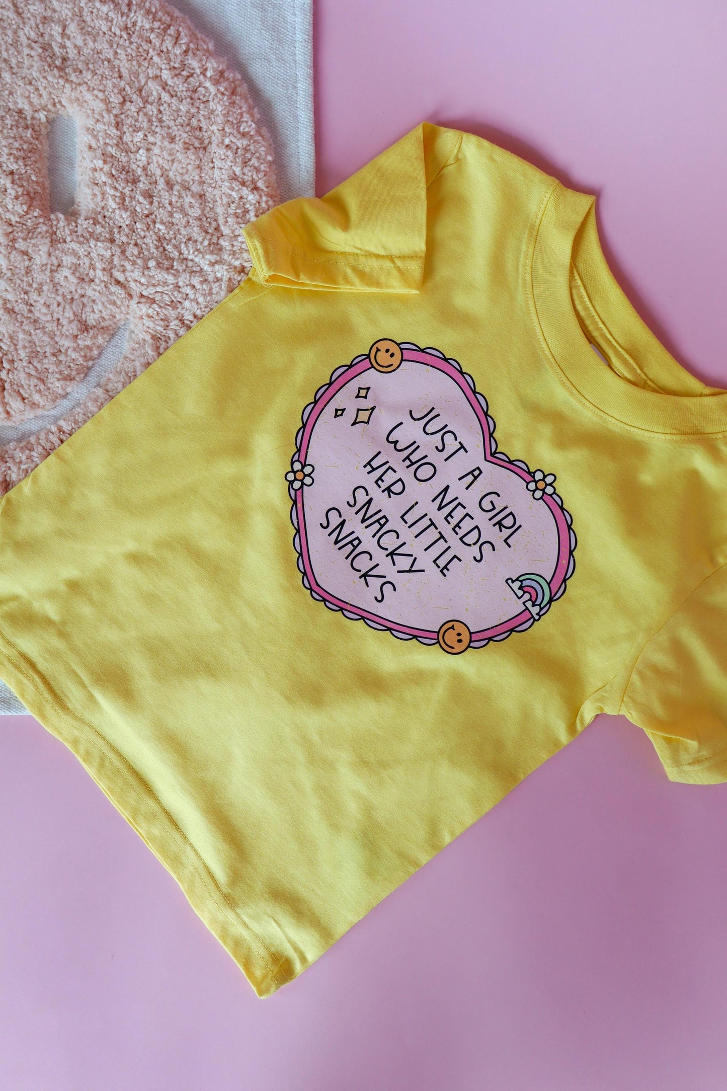 Funny Toddler Girl Snack T-Shirt, Butter Yellow Tee
