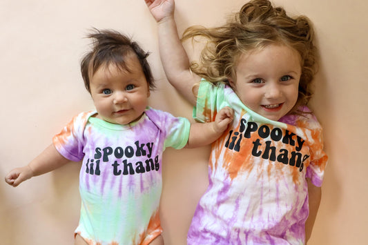 Spooky Lil Thang Halloween Shirt for Kids | Sibling Matching Tie-Dye Tee | Toddler & Infant Trick-or-Treat Shirt