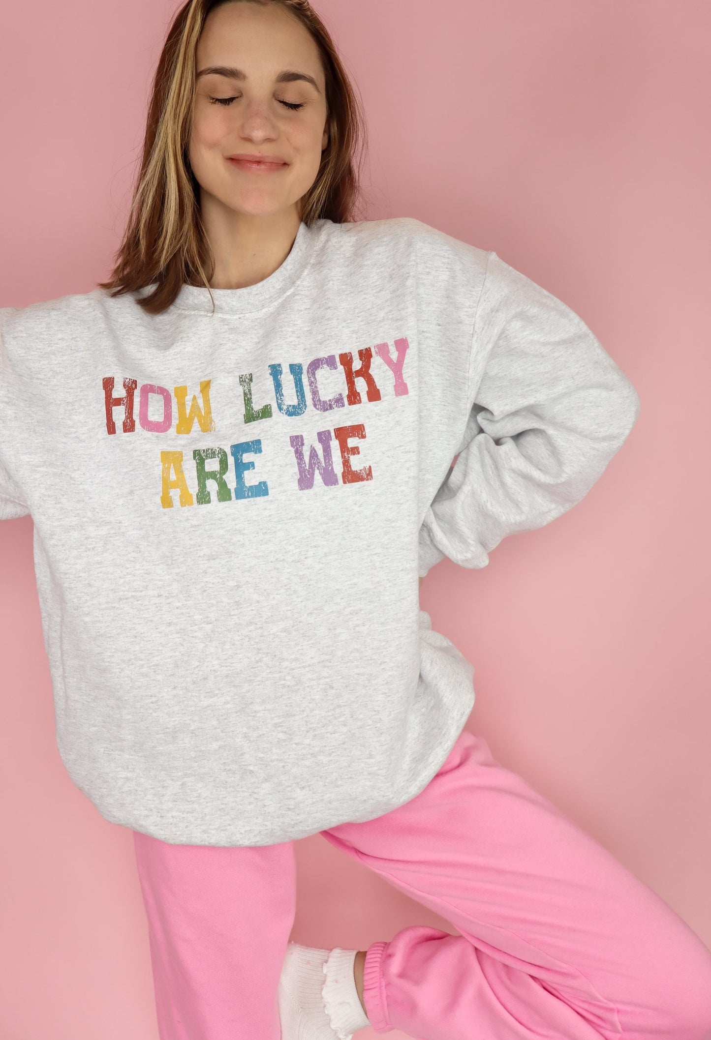 VINTAGE RAINBOW "HOW LUCKY ARE WE" GRAPHIC | GRATITUDE-INSPIRED DESIGN