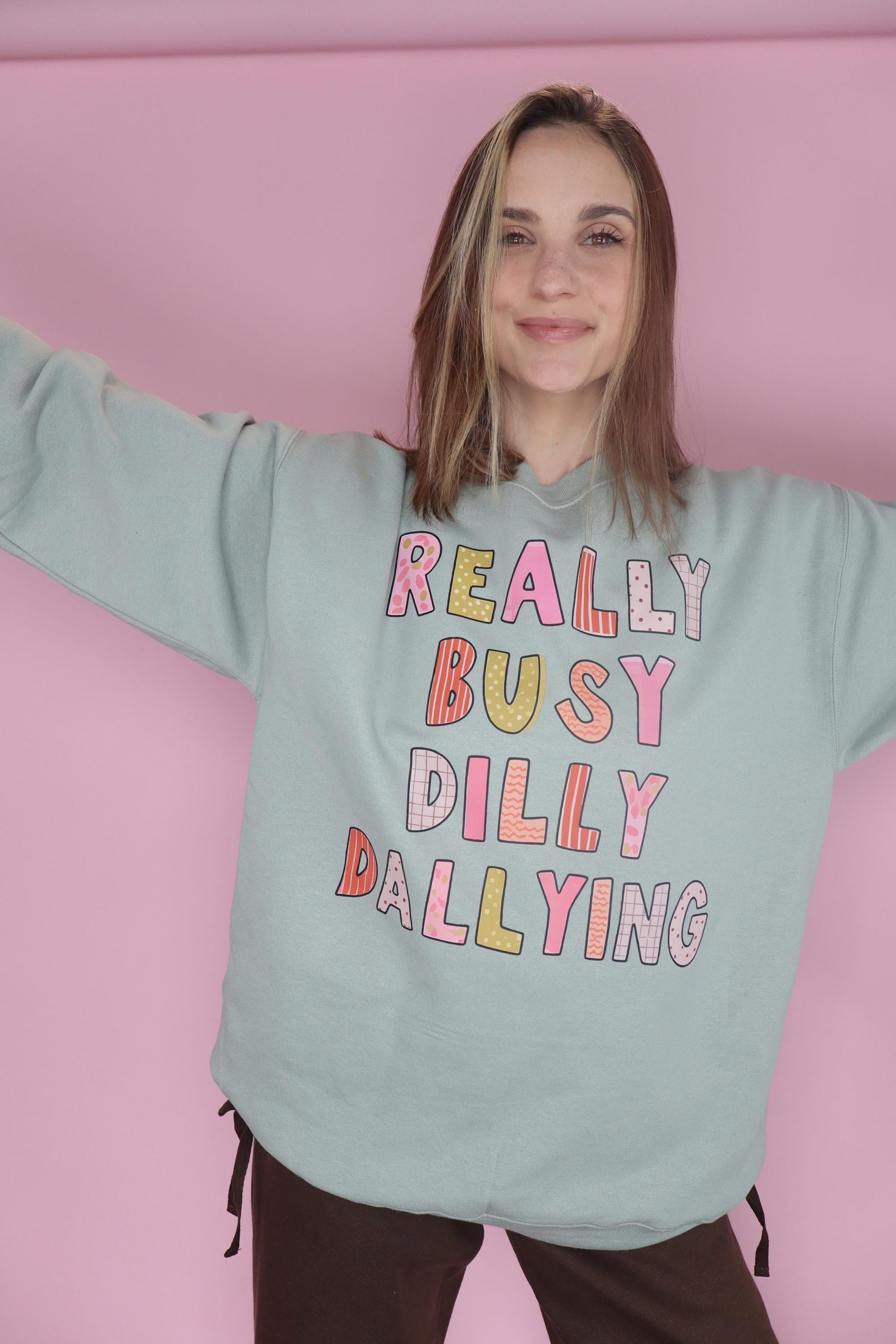 relaxed, unisex fit Hanes EcoSmart sweatshirt. the perfect dopamine dressing crewneck.