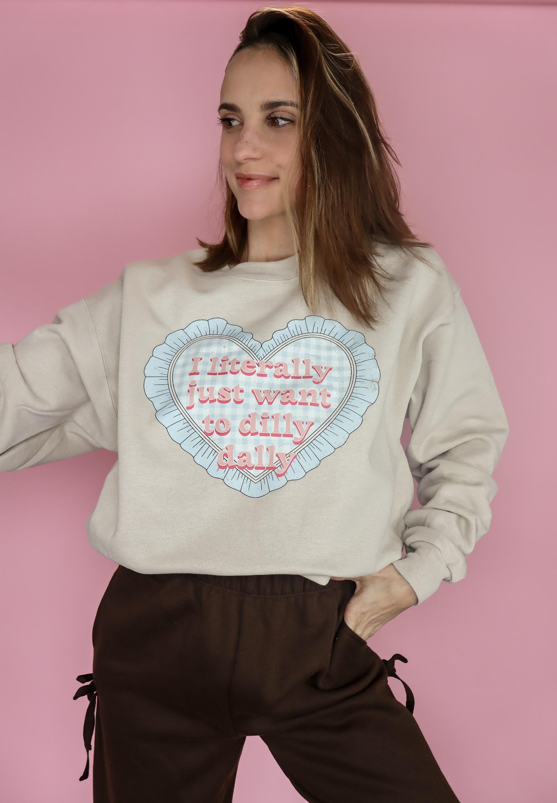 blue gingham heart with pink typography for Valentine's Day