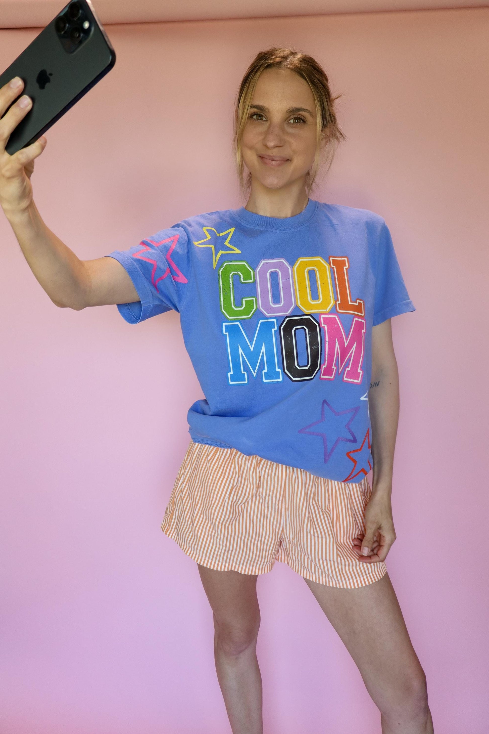 Cool Mom Shirt, Trendy Mom Tee, Colorful Varsity Mom T-shirt, Rainbow Graphic Shirt, Comfort Colors® Mom Shirt, Cute Mom Gifts