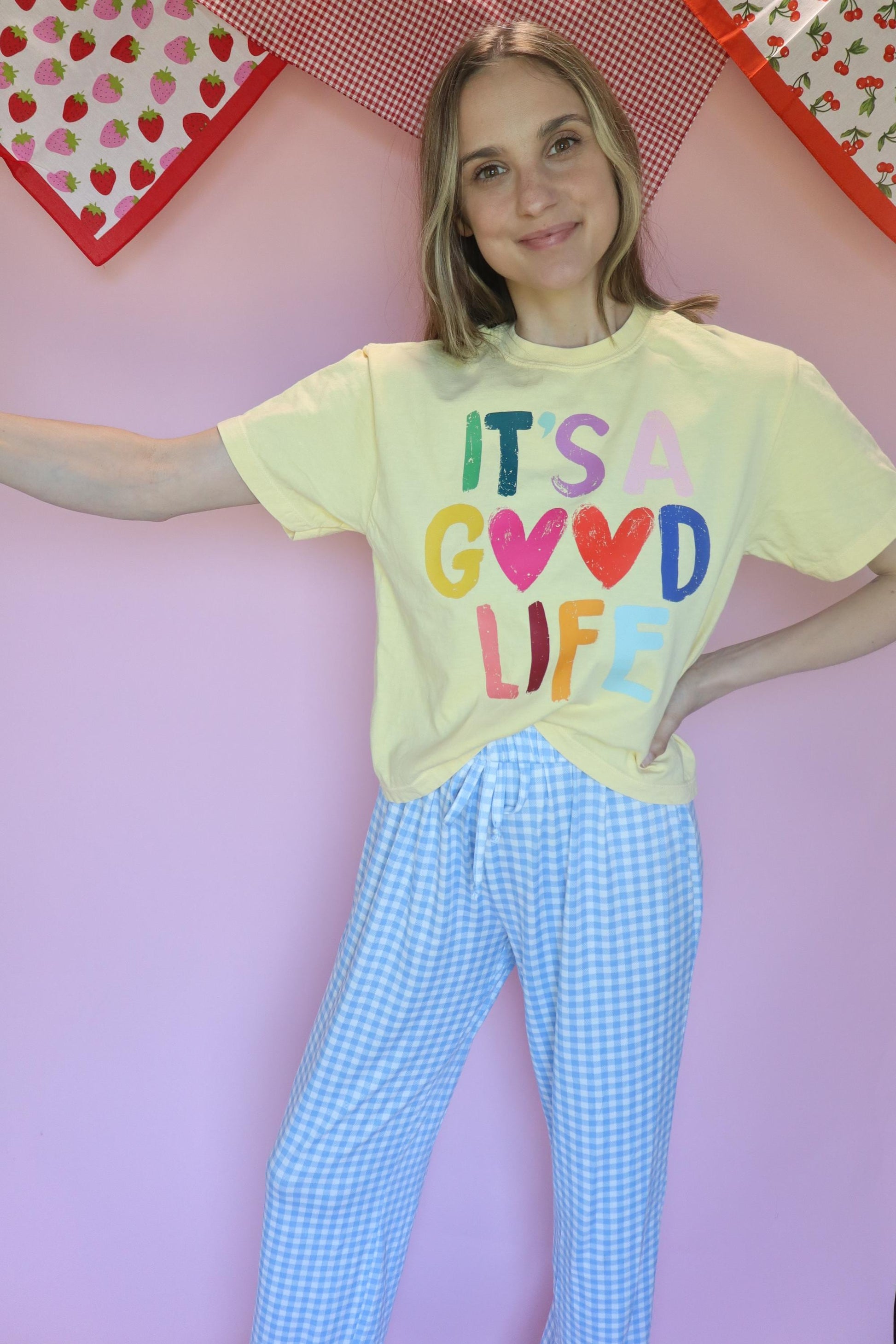 It’s a Good Life Shirt, Rainbow Graphic Tee, Positive Affirmation Shirt, Comfort Colors Butter Yellow Tee, Cute Mom Shirt