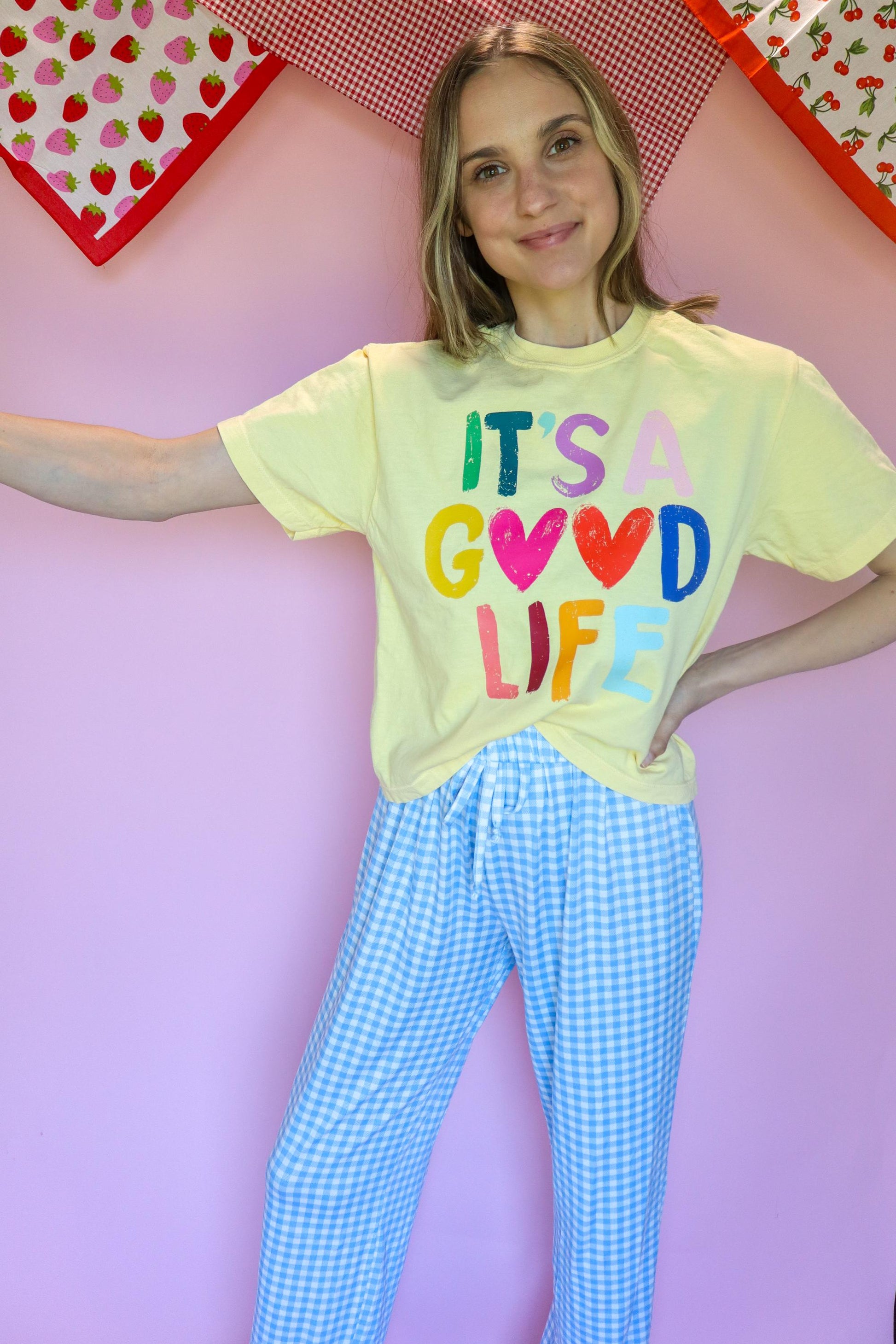 It’s a Good Life Shirt, Rainbow Graphic Tee, Positive Affirmation Shirt, Comfort Colors Butter Yellow Tee, Cute Mom Shirt