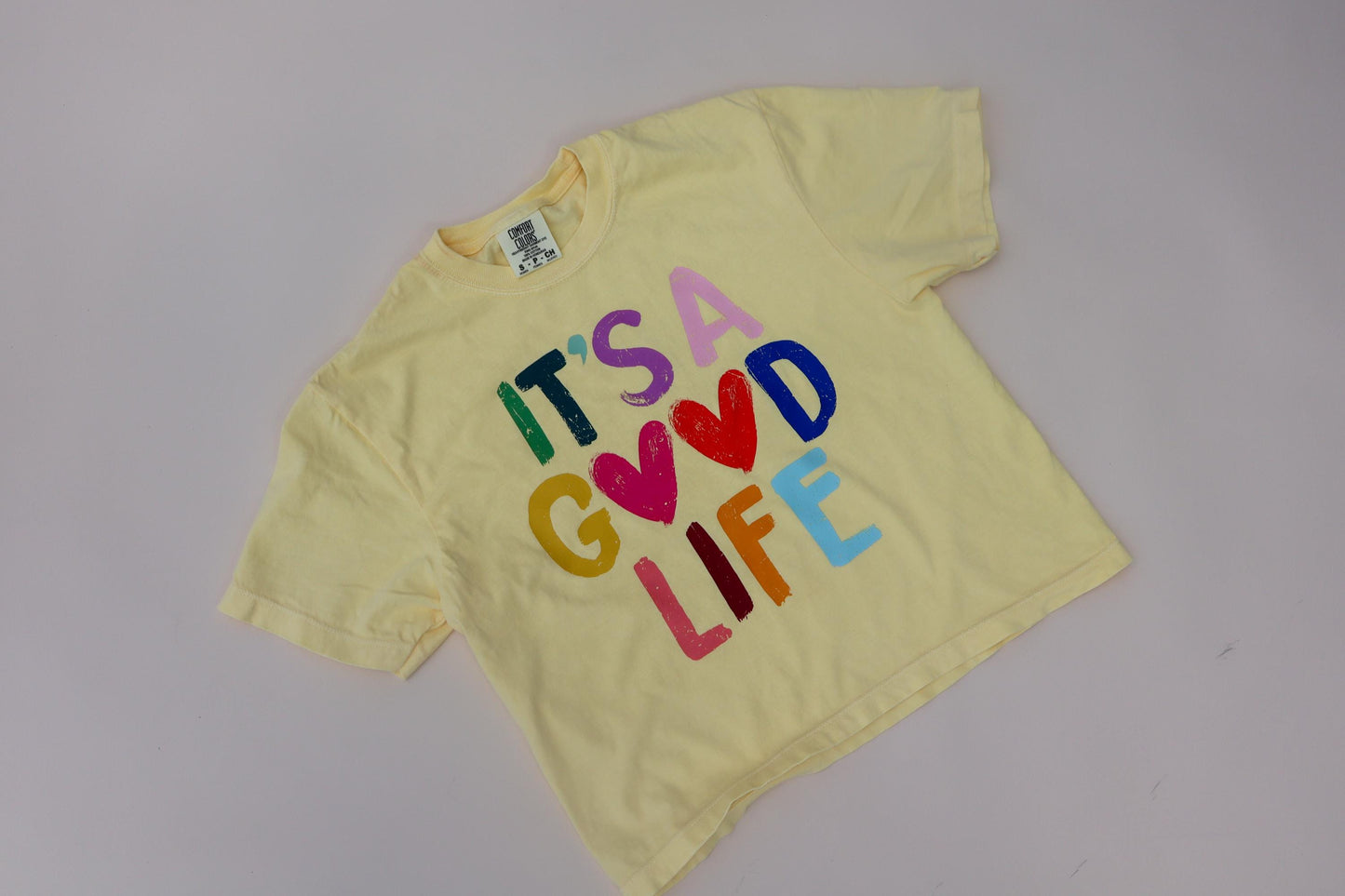 It’s a Good Life Shirt, Rainbow Graphic Tee, Positive Affirmation Shirt, Comfort Colors Butter Yellow Tee, Cute Mom Shirt