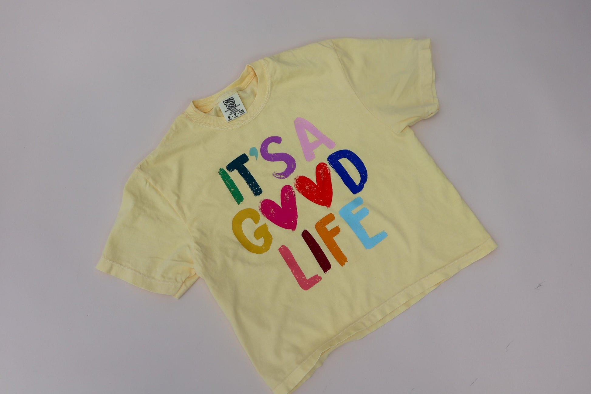 It’s a Good Life Shirt, Rainbow Graphic Tee, Positive Affirmation Shirt, Comfort Colors Butter Yellow Tee, Cute Mom Shirt