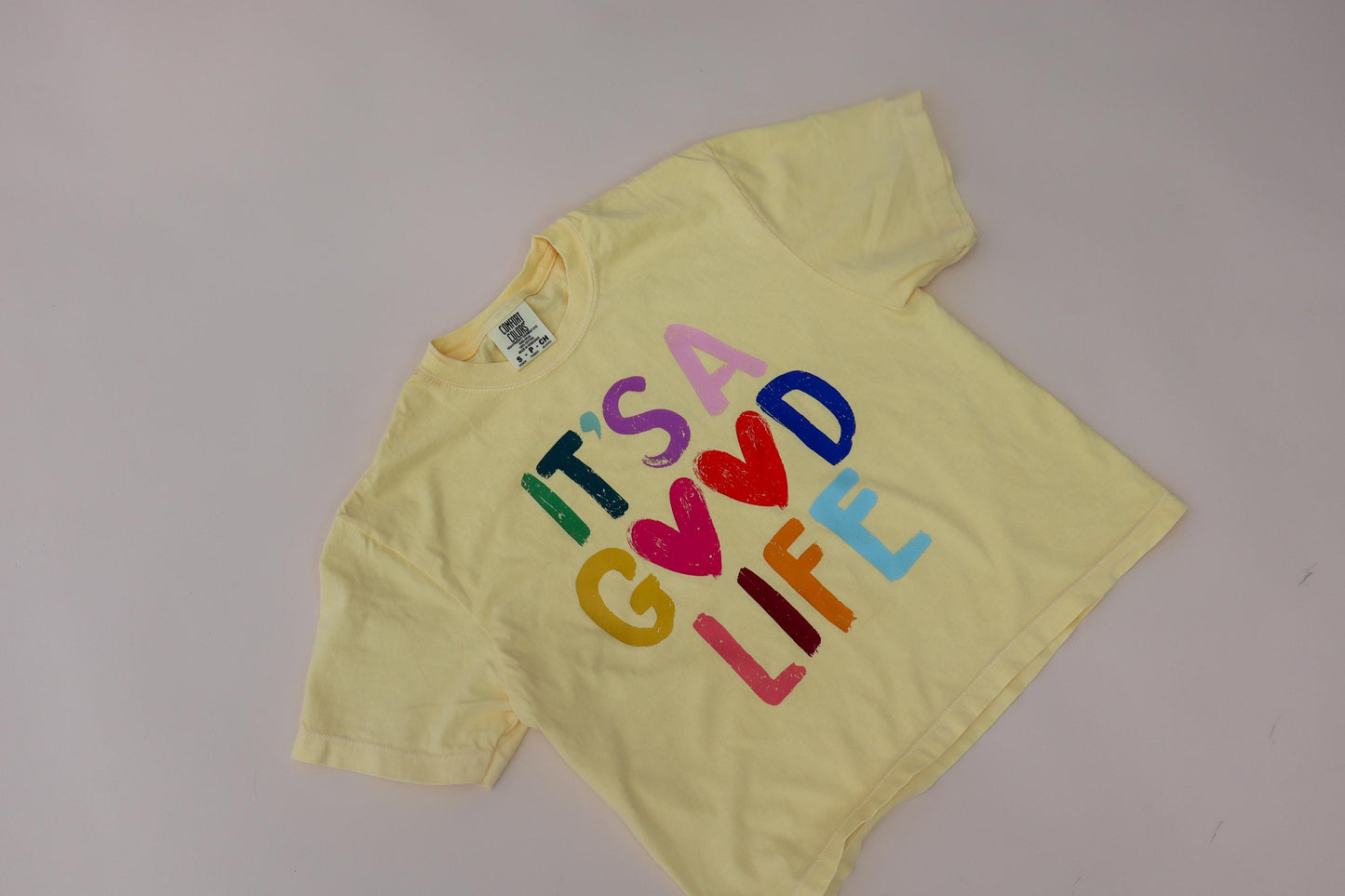 It’s a Good Life Shirt, Rainbow Graphic Tee, Positive Affirmation Shirt, Comfort Colors Butter Yellow Tee, Cute Mom Shirt