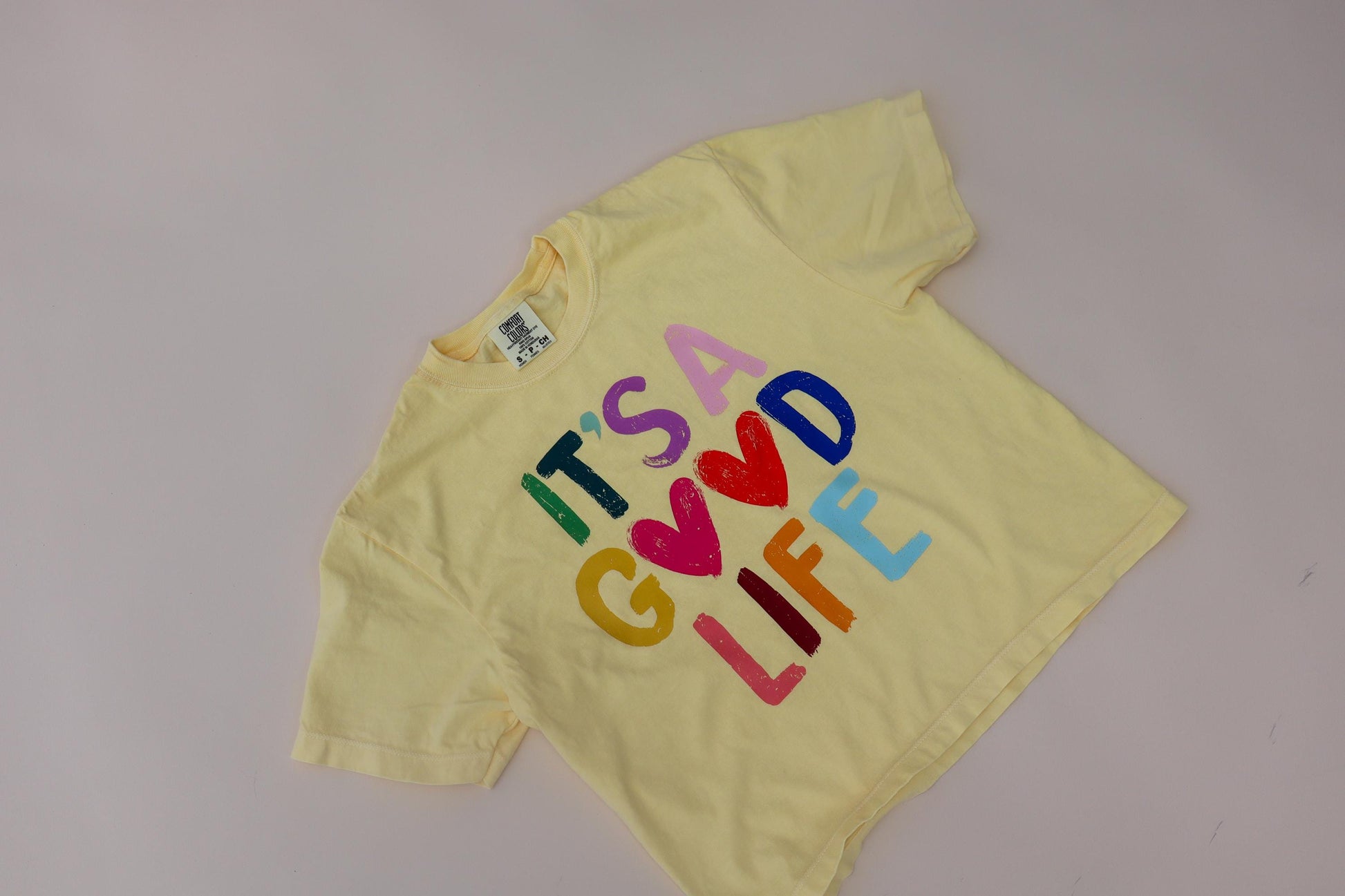 It’s a Good Life Shirt, Rainbow Graphic Tee, Positive Affirmation Shirt, Comfort Colors Butter Yellow Tee, Cute Mom Shirt